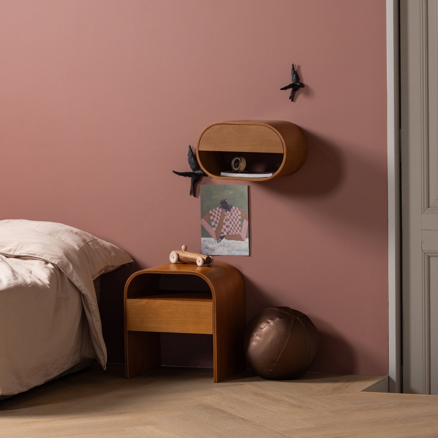 MOMO Wall-Mounted Nightstand in Brown