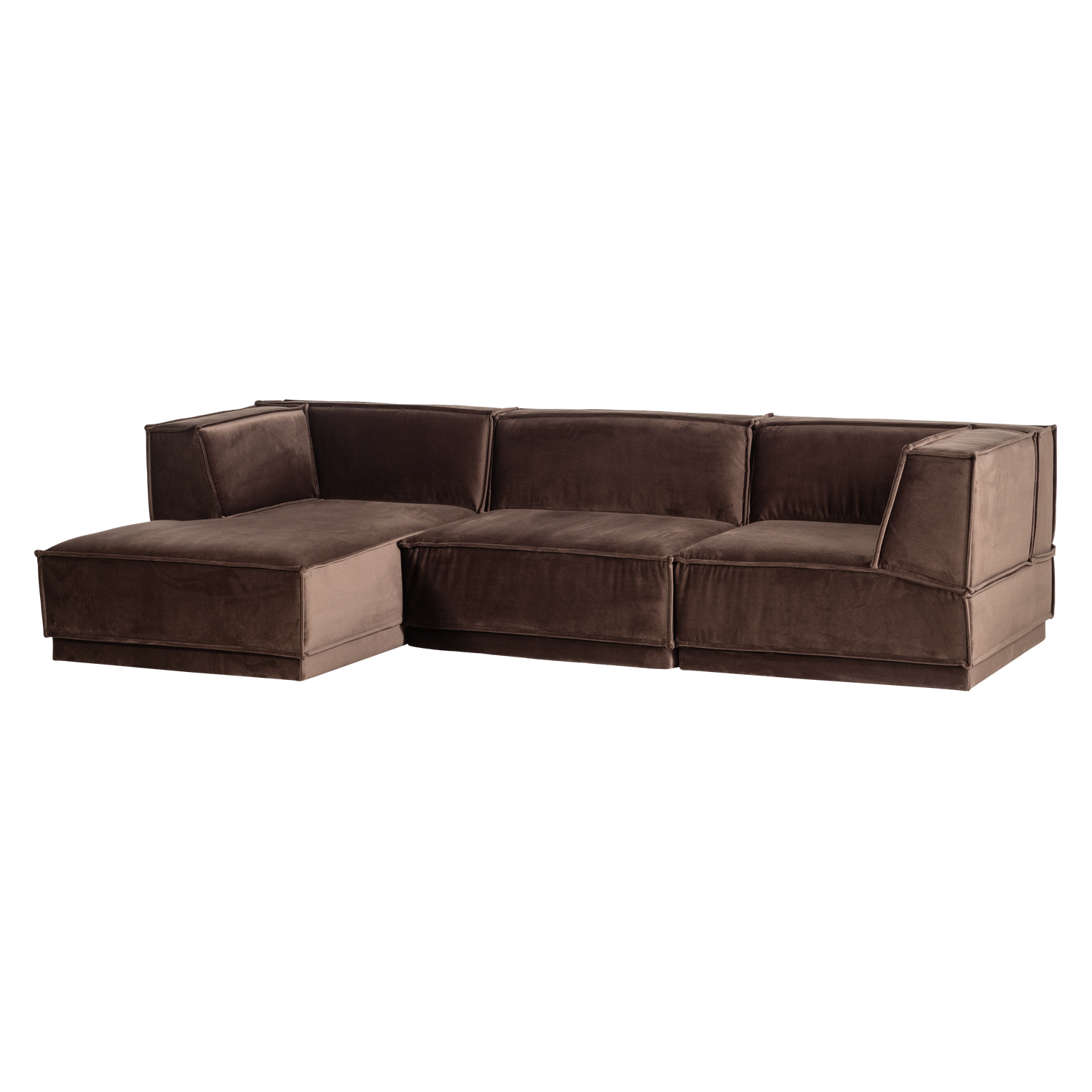Left-facing Velvet Corner Sofa MANU in Brown