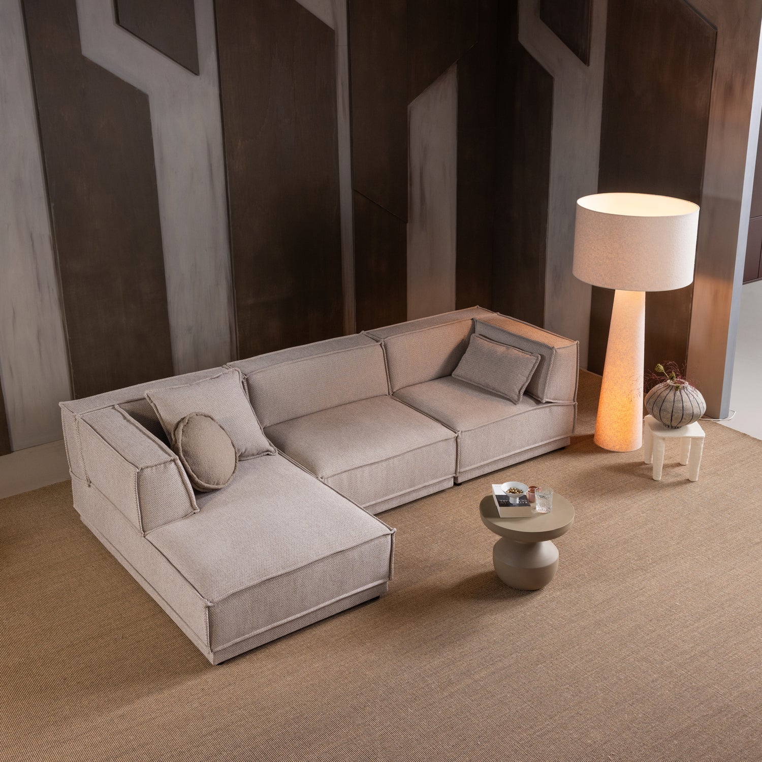 Left-facing Corner Sofa MANU in Beige Chenille