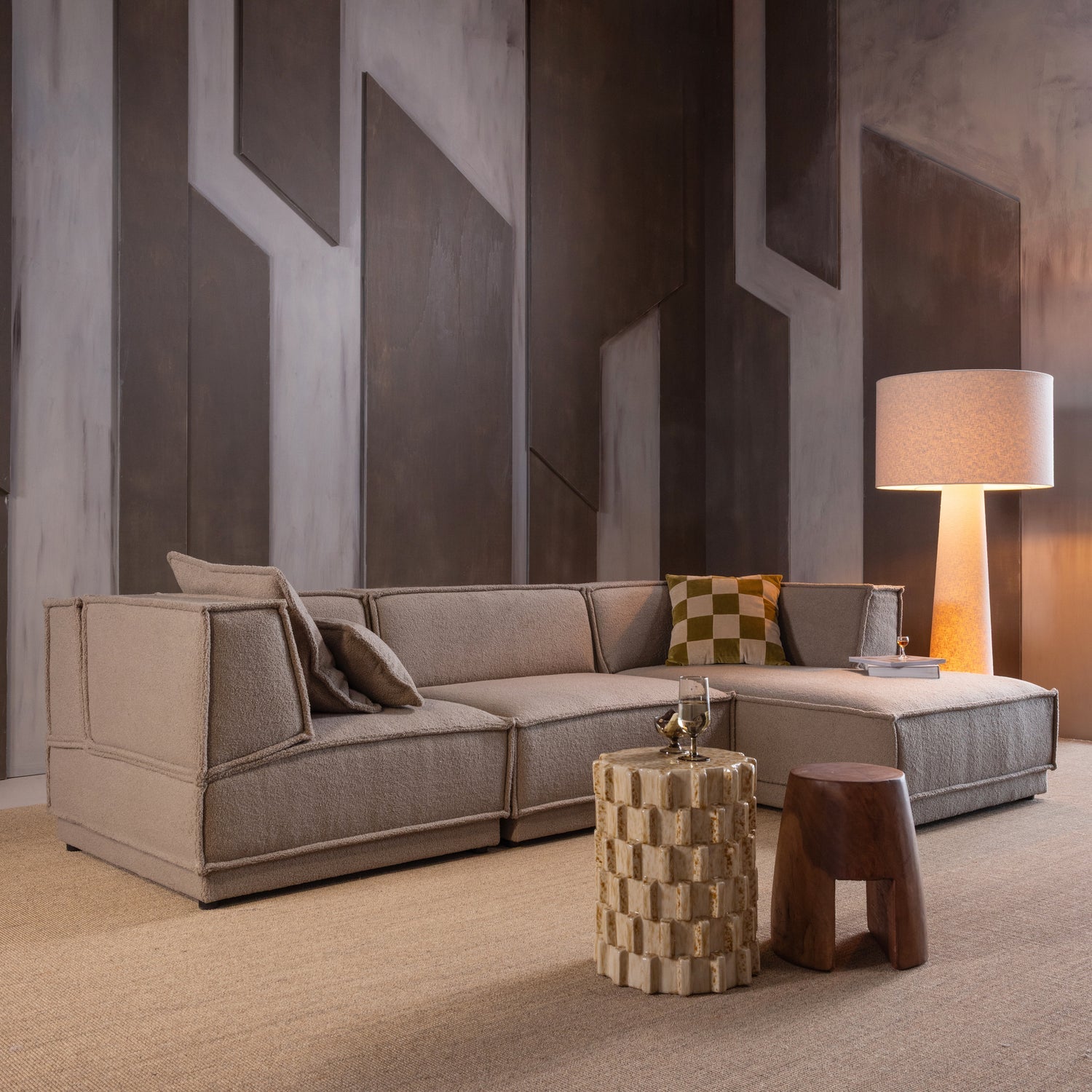 Right-facing Corner Sofa MANU Beige Chenille