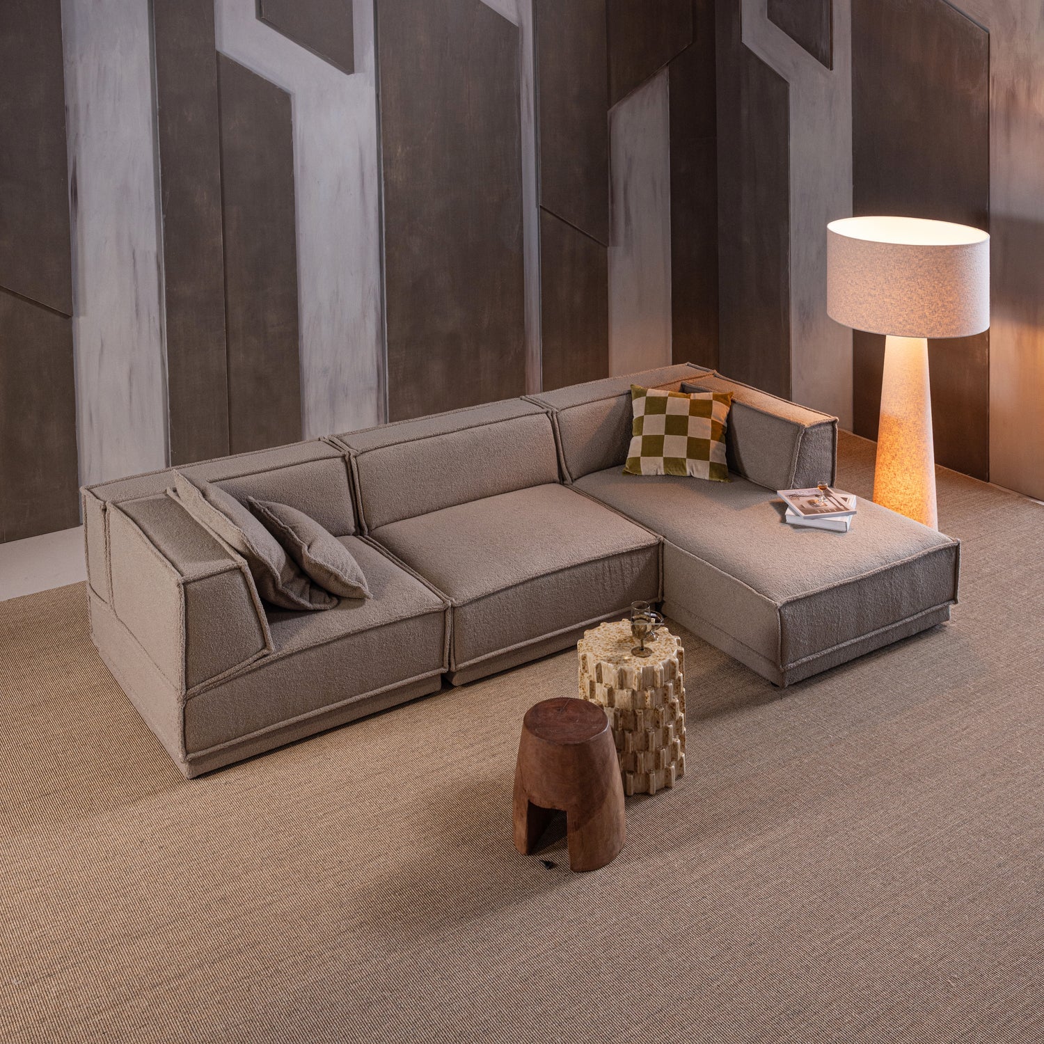 Right-facing Corner Sofa MANU Beige Chenille