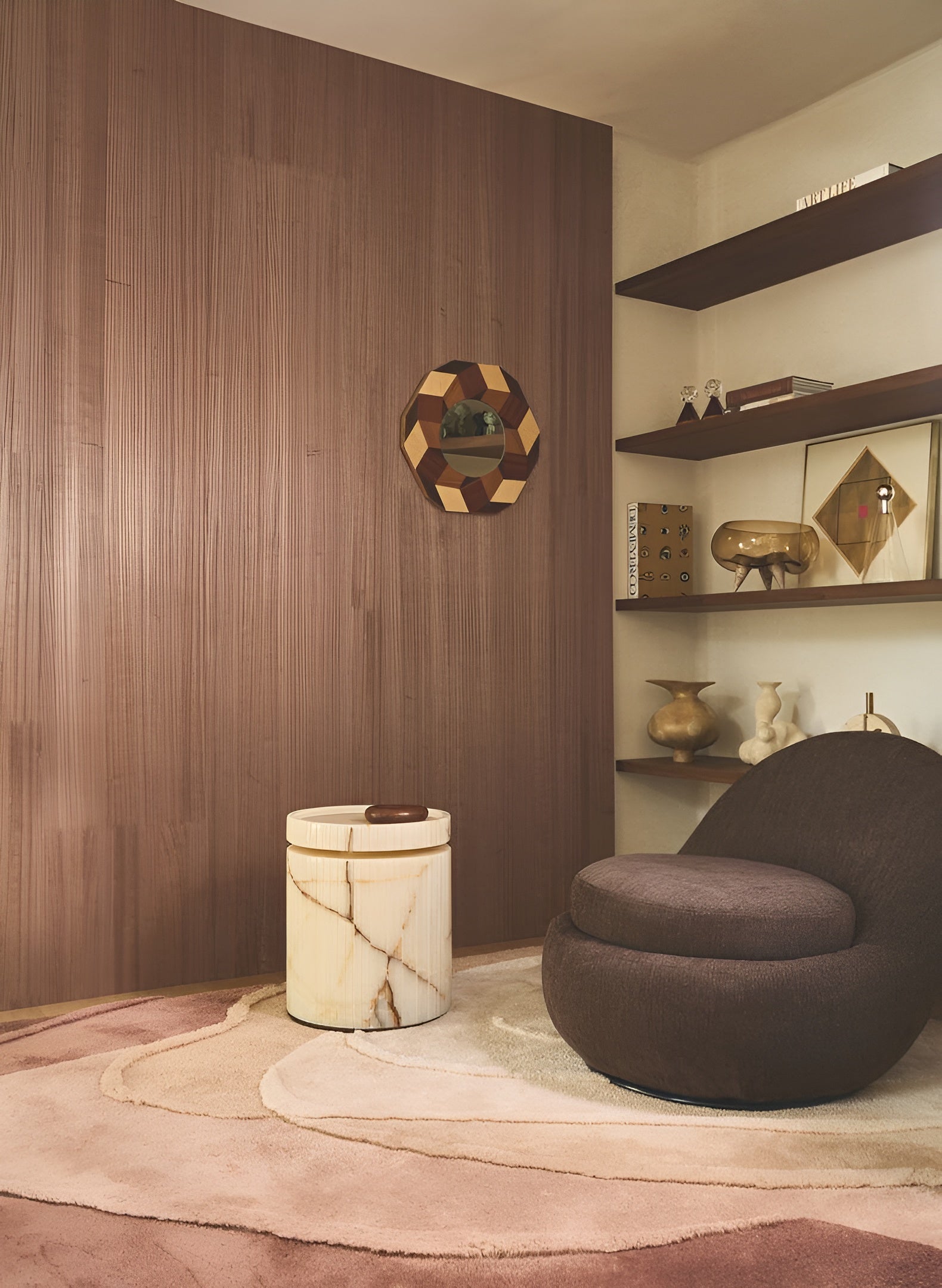 Structural wallpaper made of wooden veneer EBONY - AUBERGINE brown brown