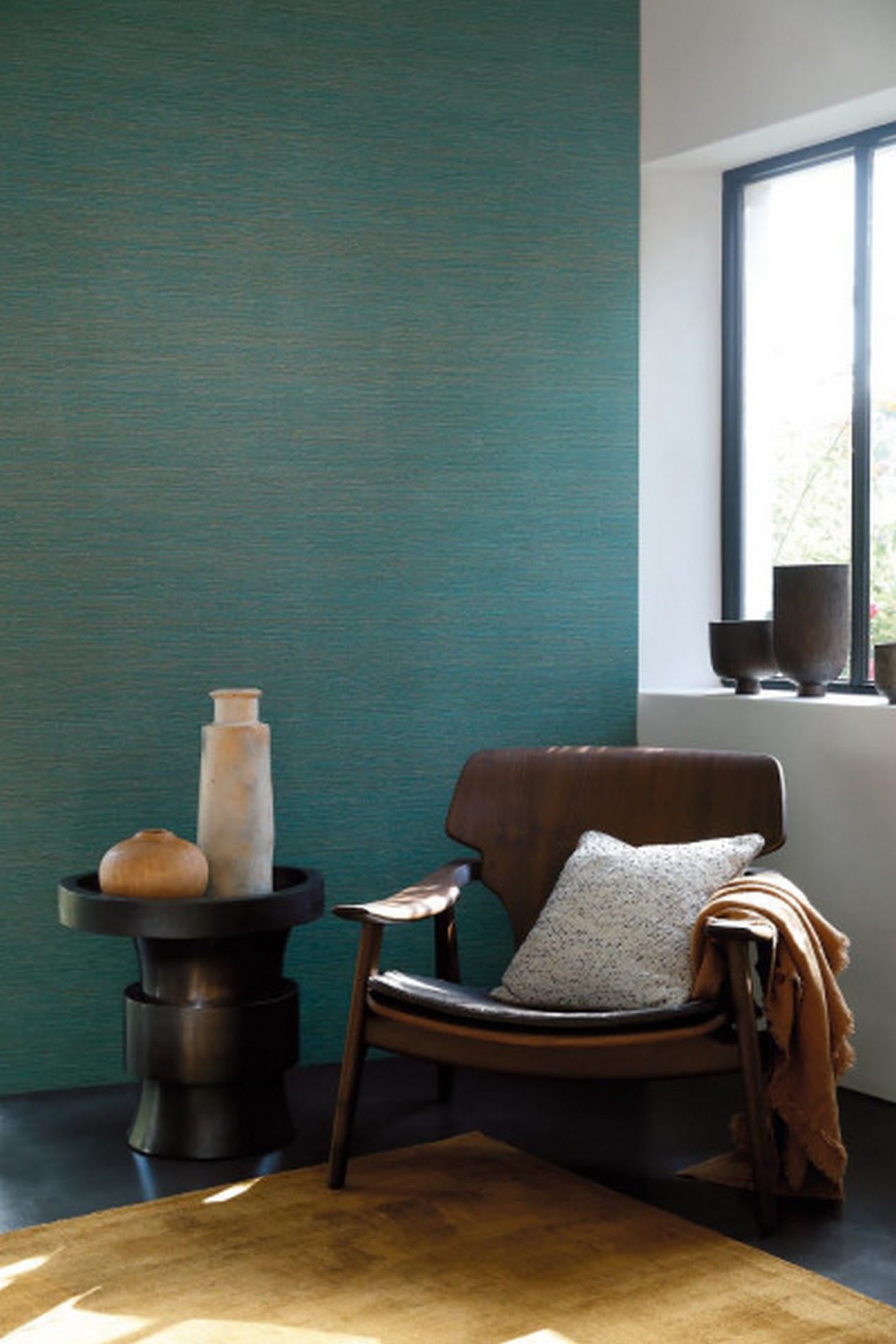 Structural wallpaper resembling canvas MALACCA - CACTUS cactus green