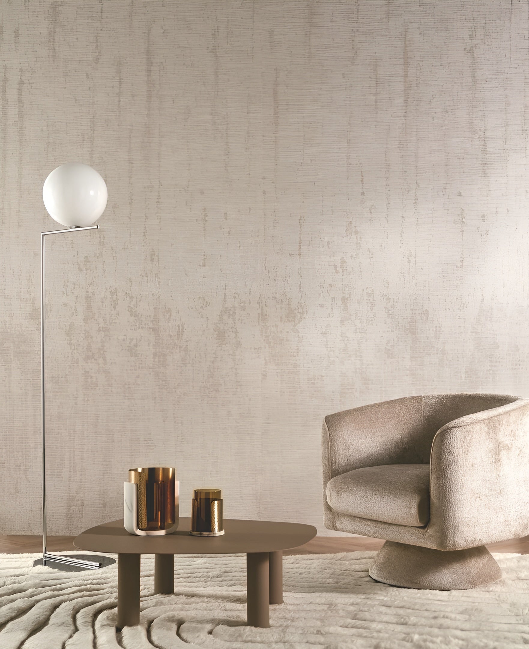 Textile mural imitating an aged wall ORCIA - MORDORÉ golden-brown