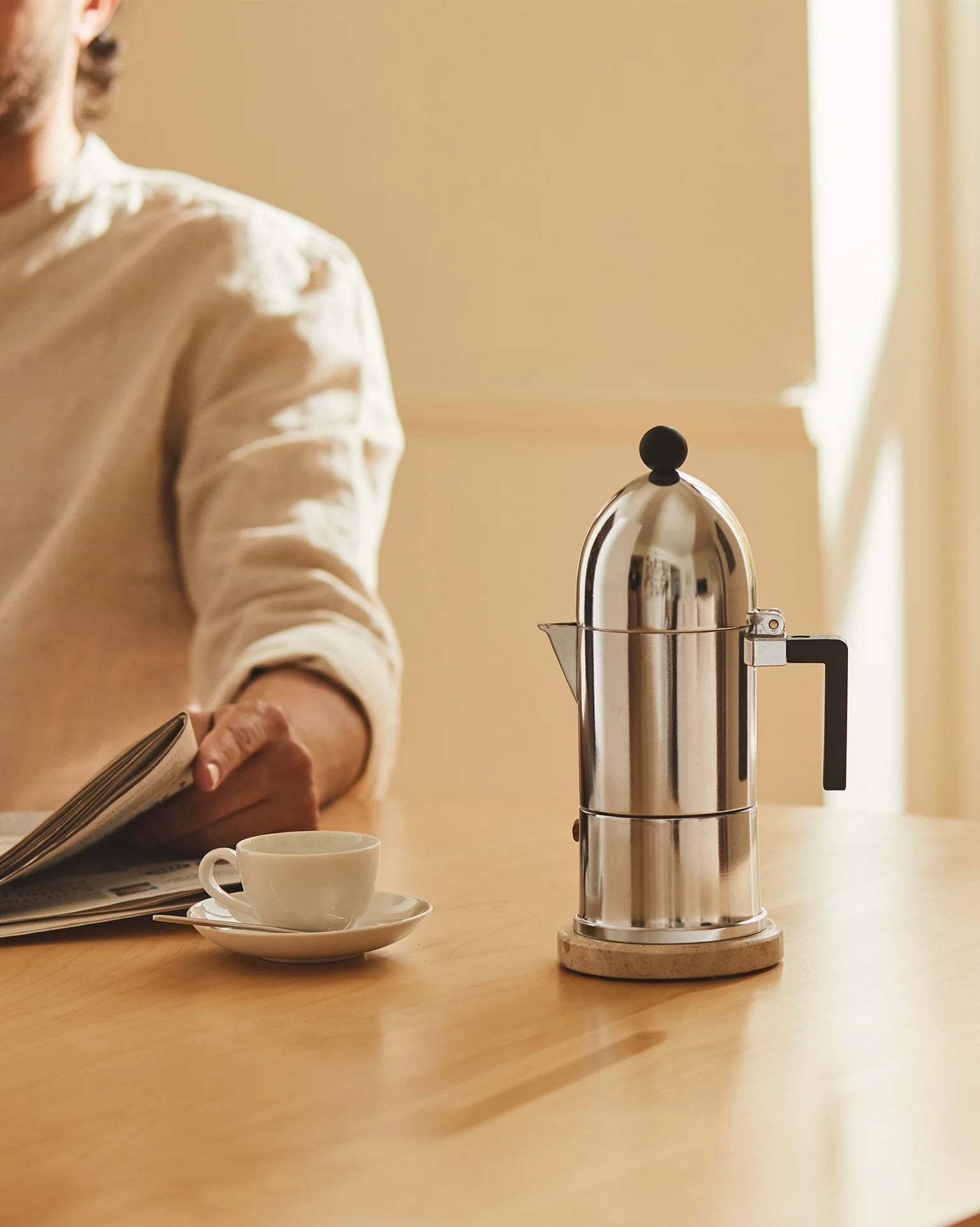 Silver La Cupola coffee machine with black