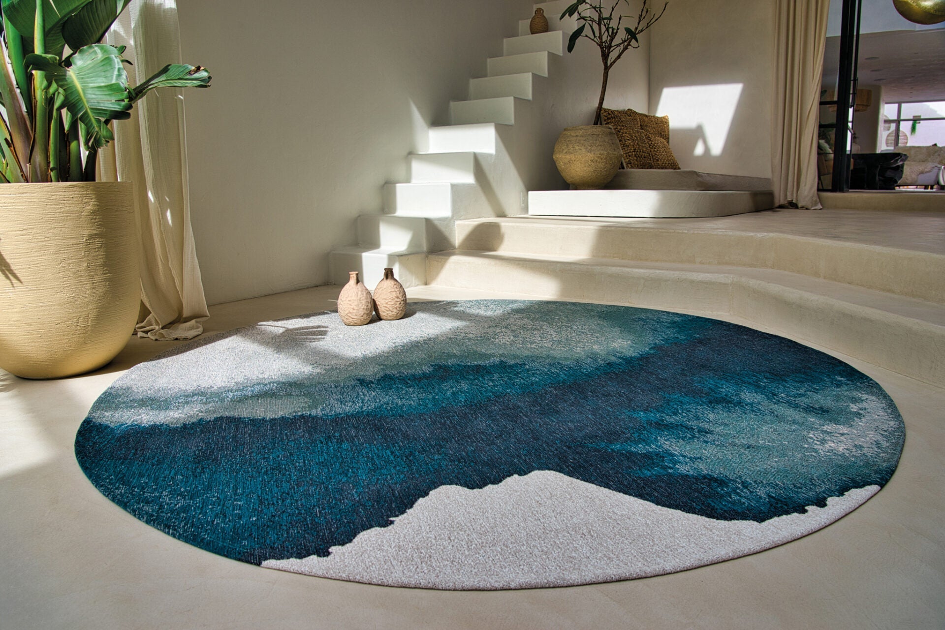 Round rug Lagoon Inkjet Blue