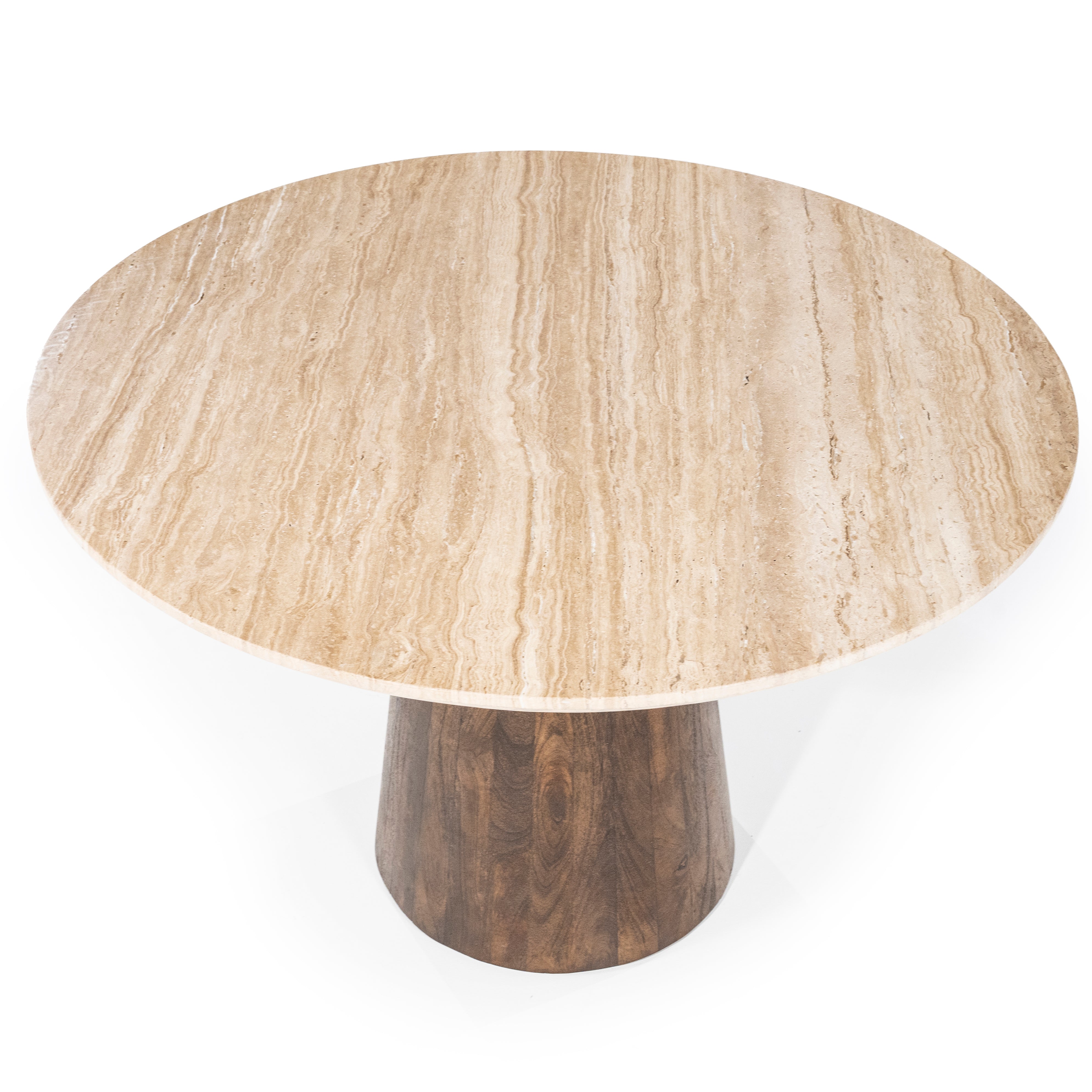 Round Table AIKIN Travertine with Wooden Base