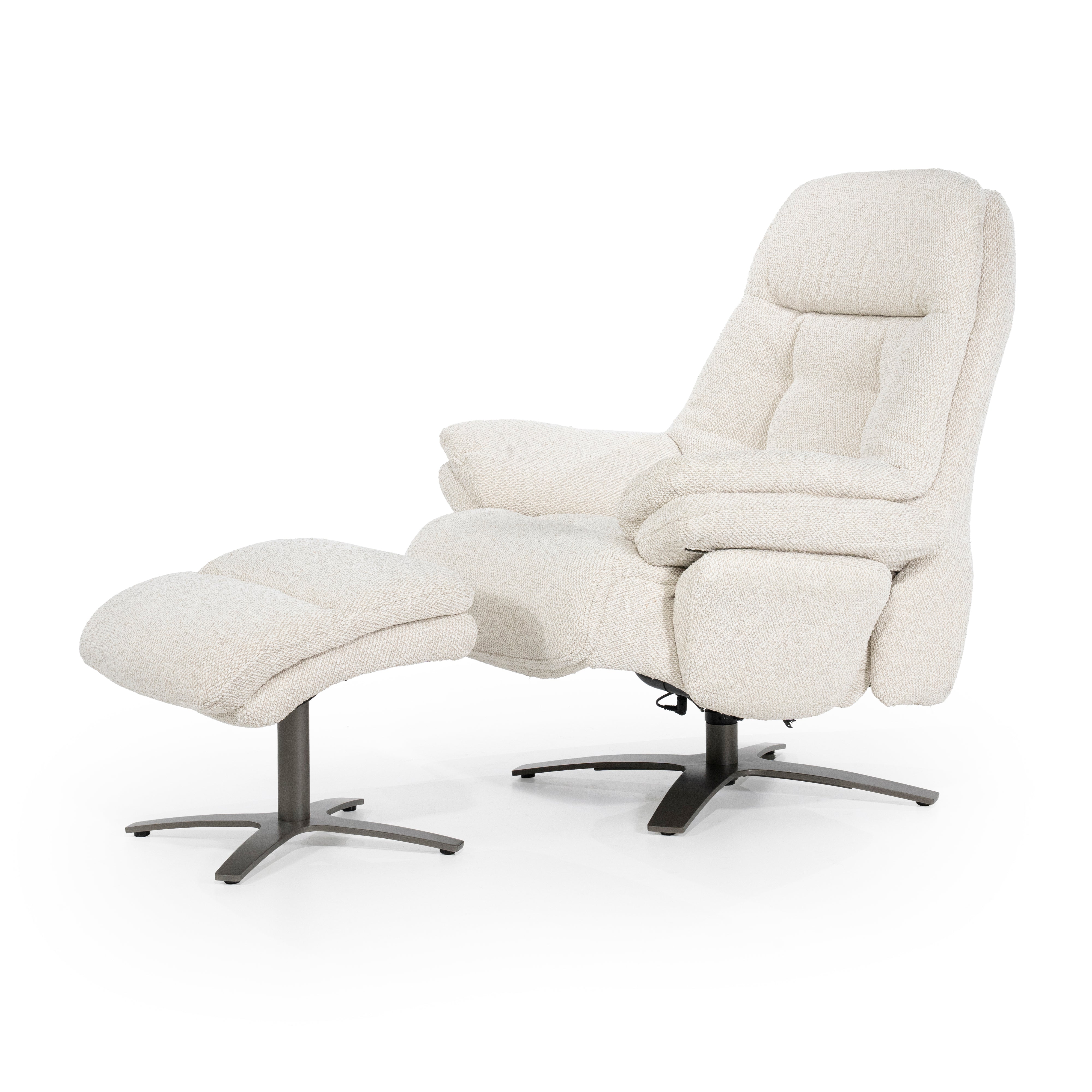CALEB beige armchair with black base and footrest