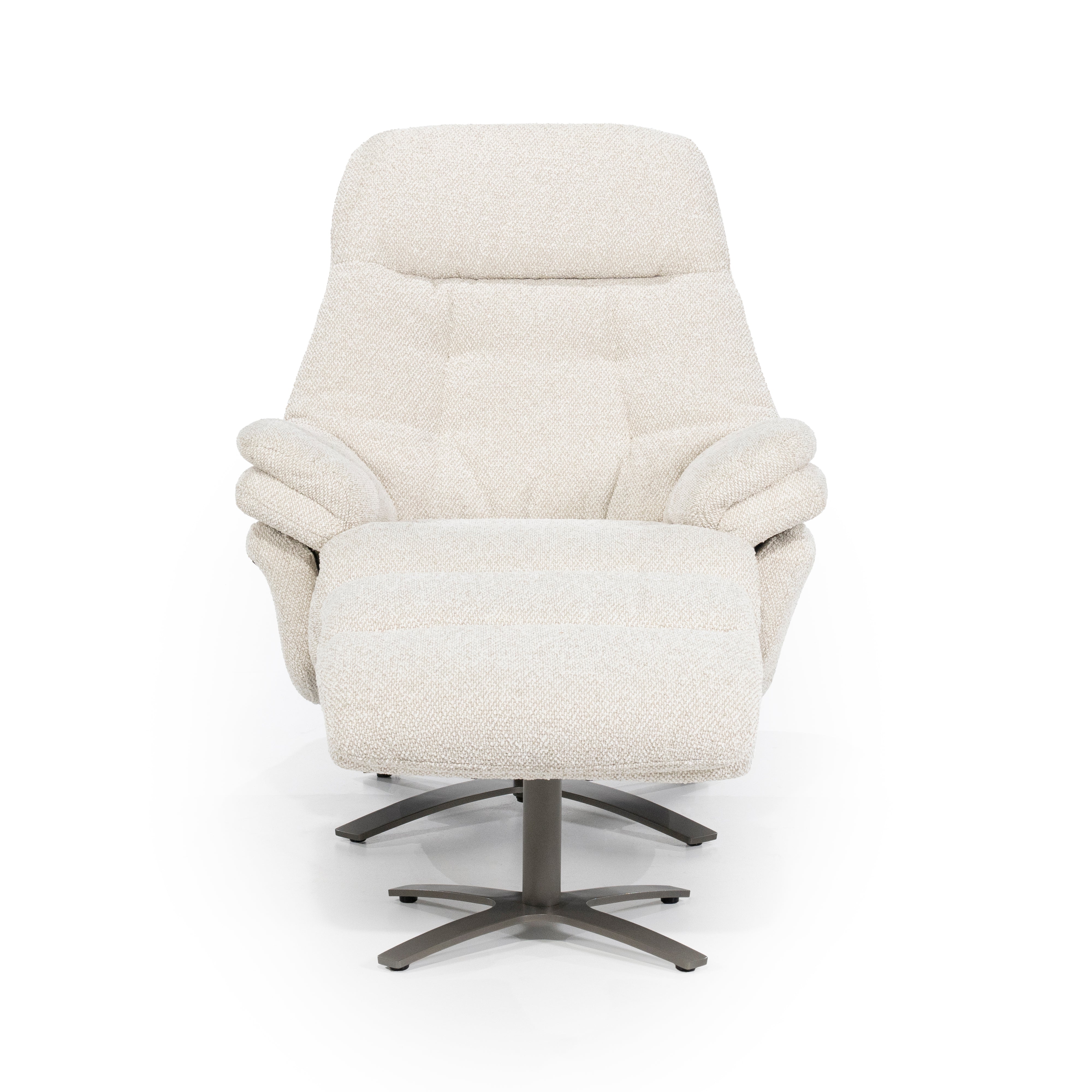 CALEB beige armchair with black base and footrest