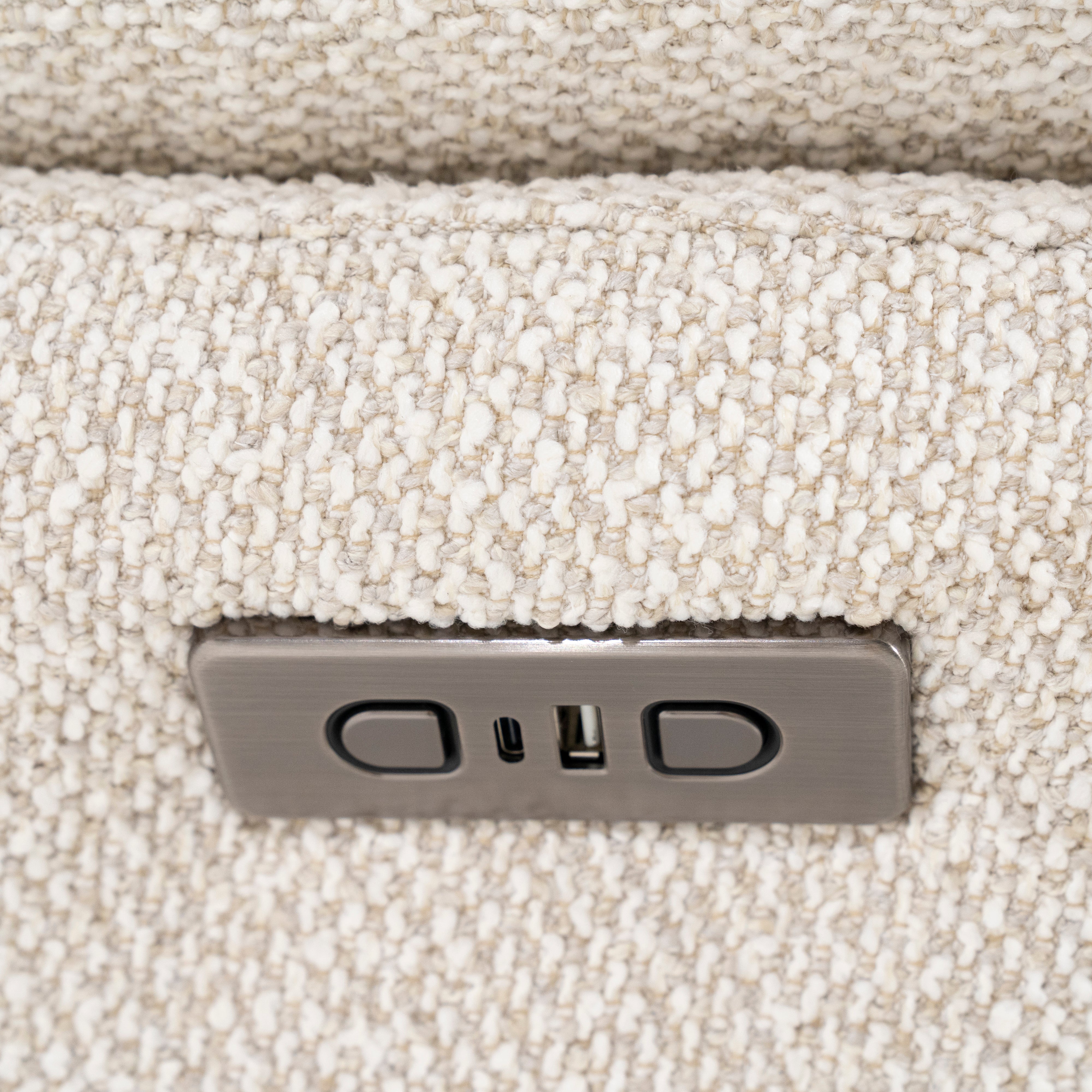 CALEB beige armchair with black base and footrest