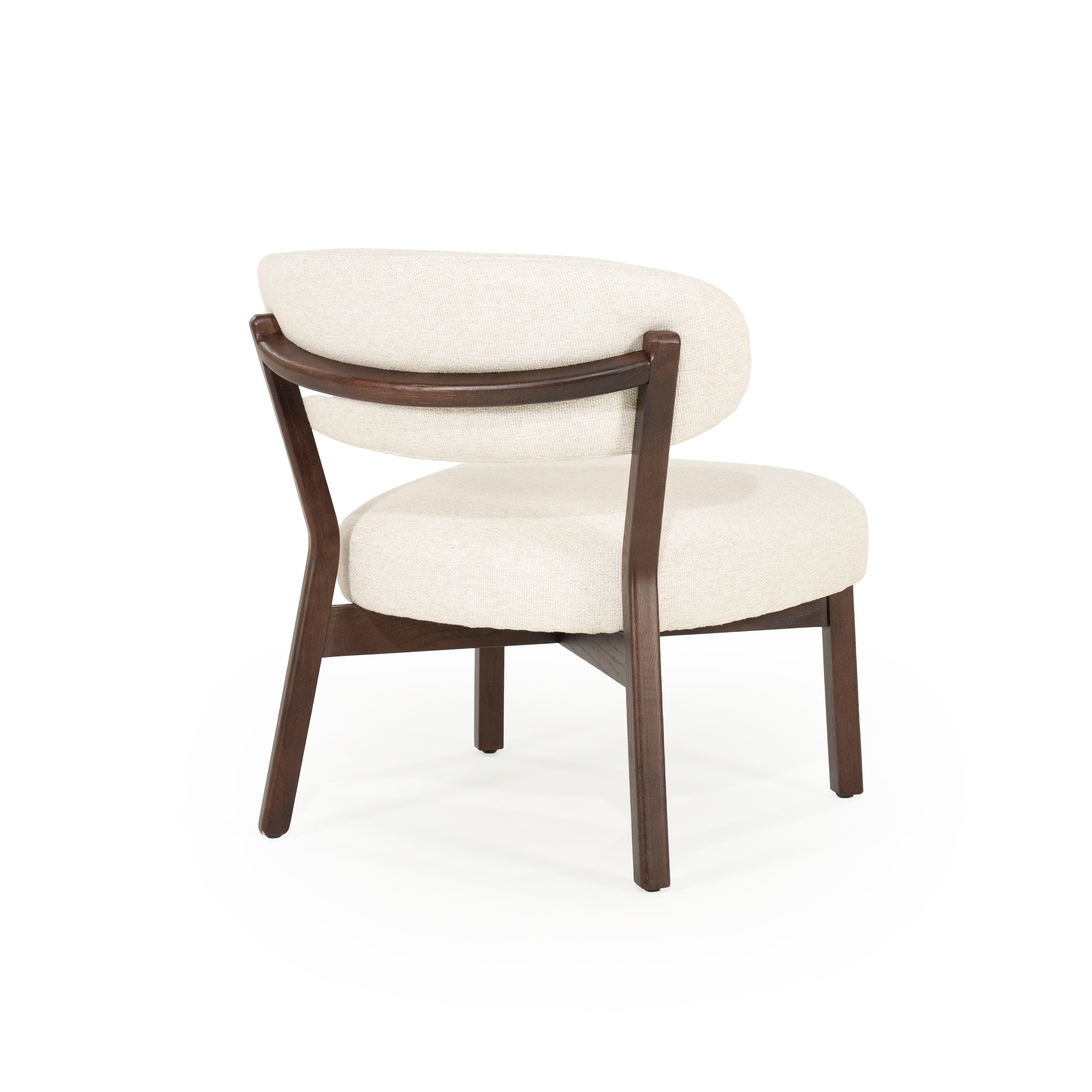 MIKKY Armchair in Light Beige with Dark Wooden Base