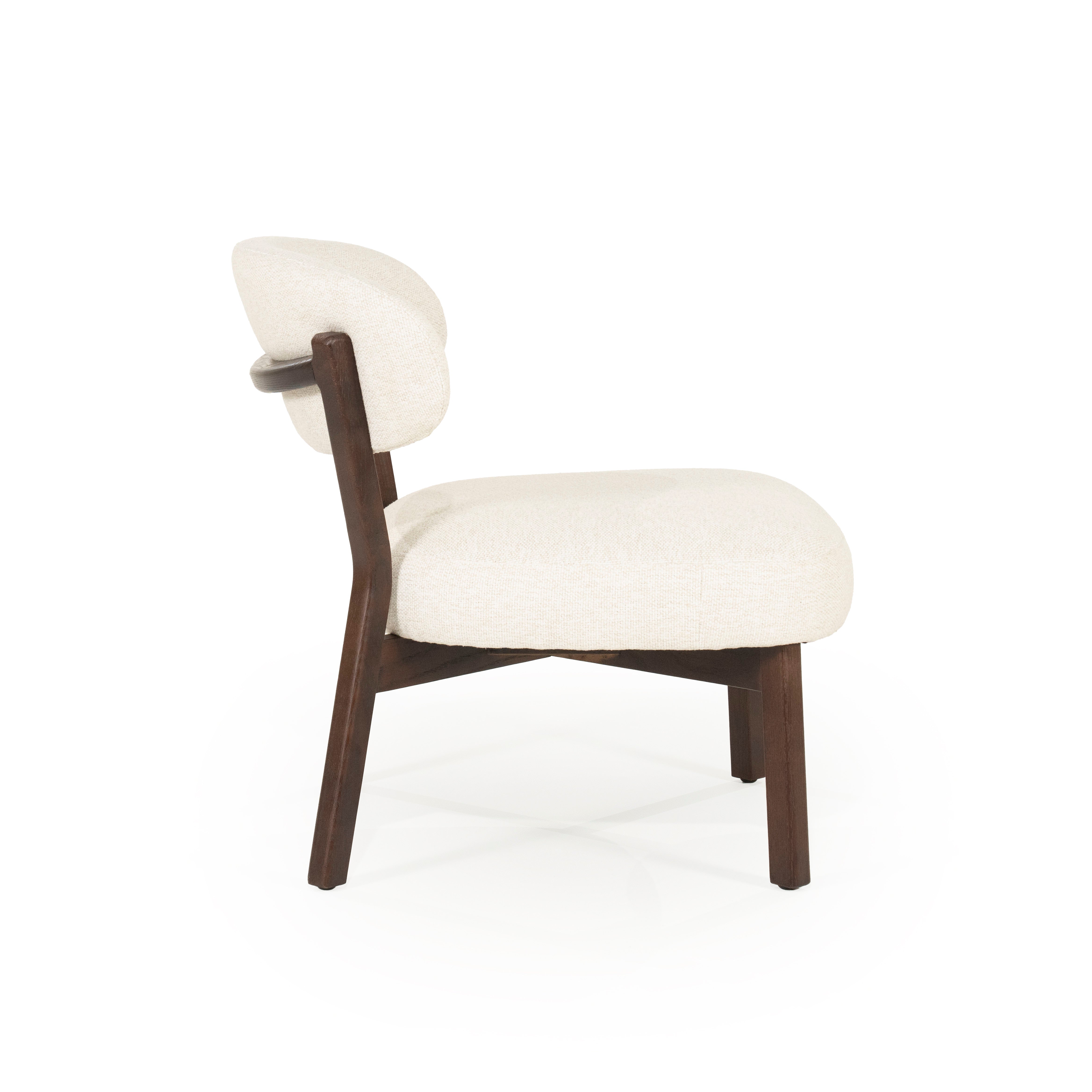 MIKKY Armchair in Light Beige with Dark Wooden Base