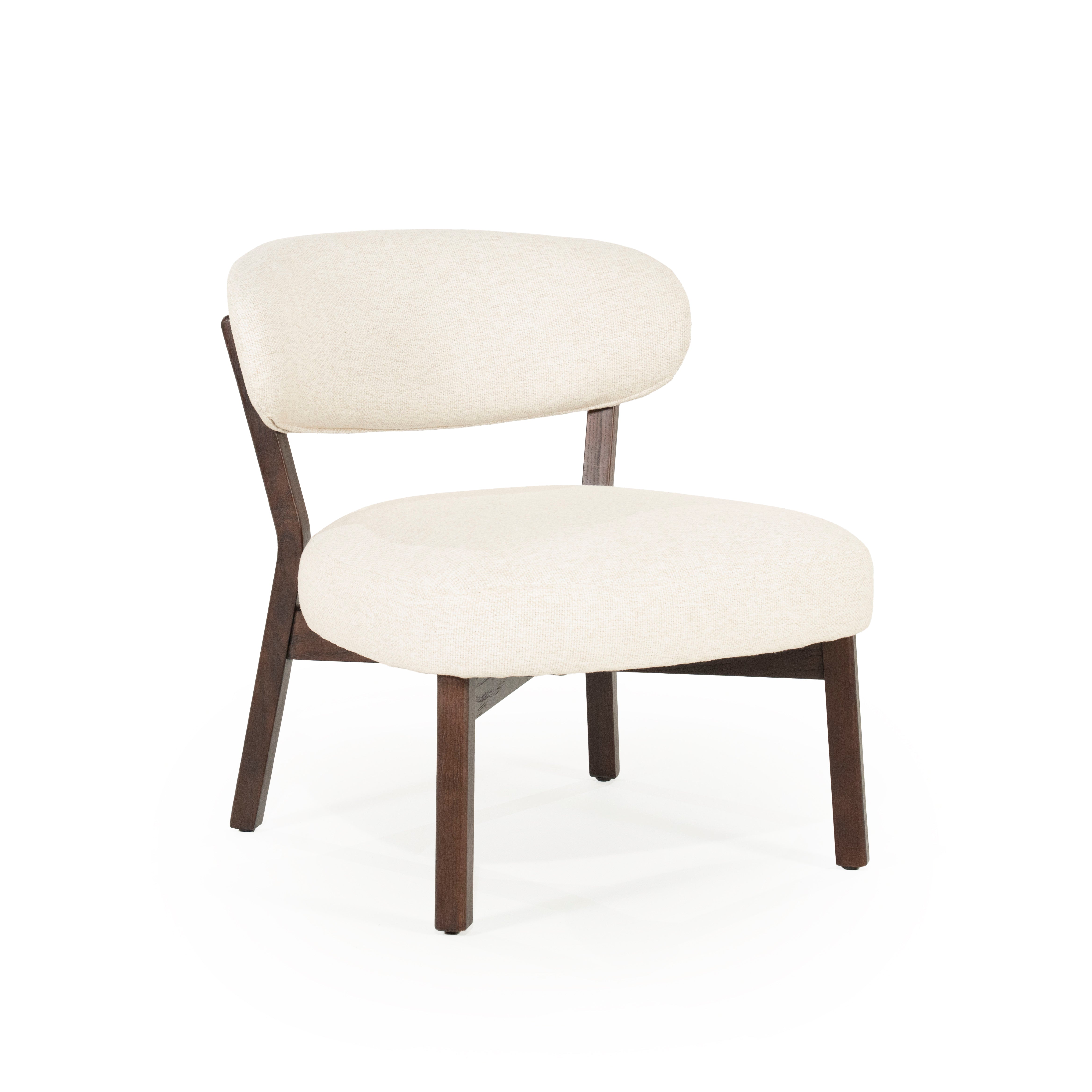 MIKKY Armchair in Light Beige with Dark Wooden Base