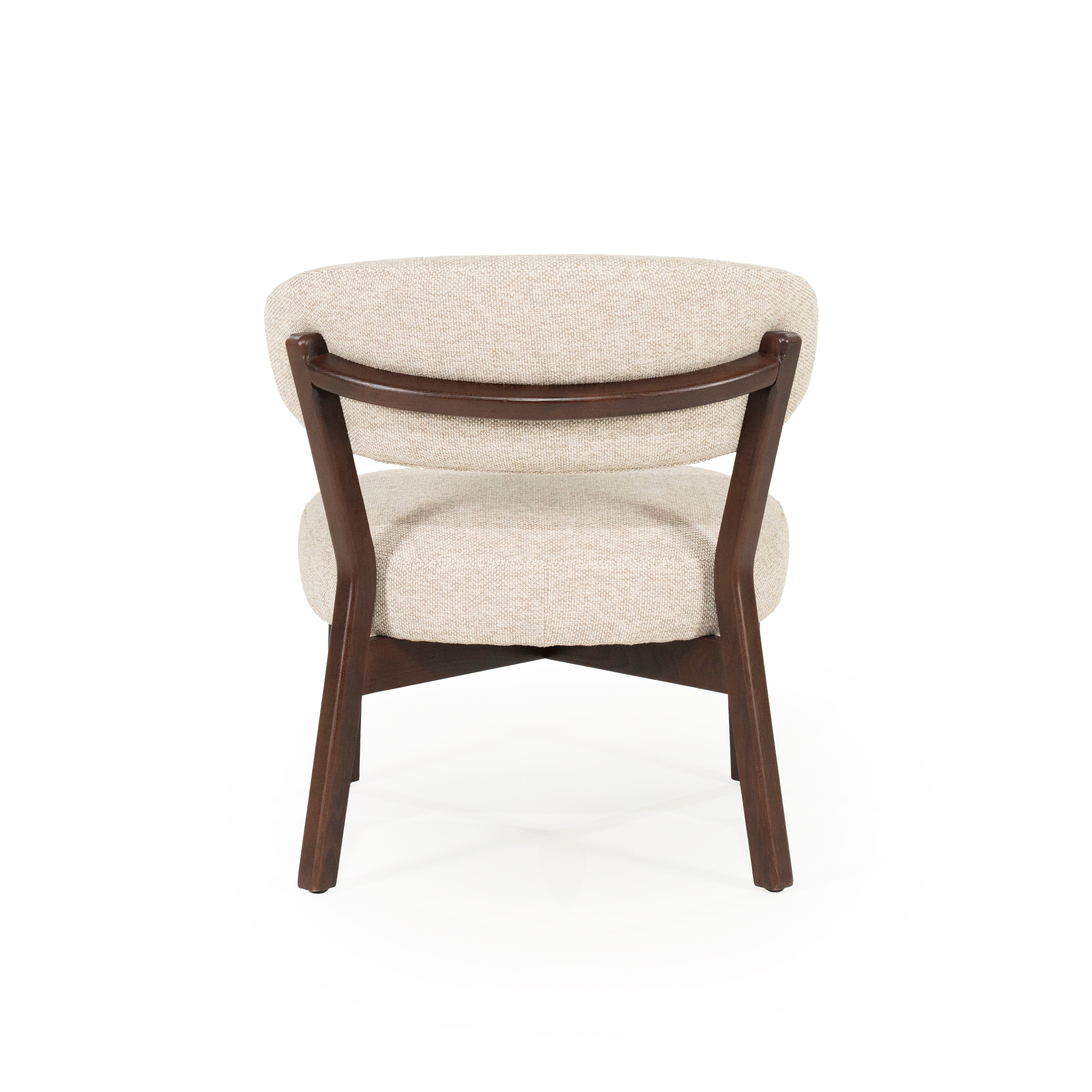 MIKKY Beige Armchair with Dark Wooden Base