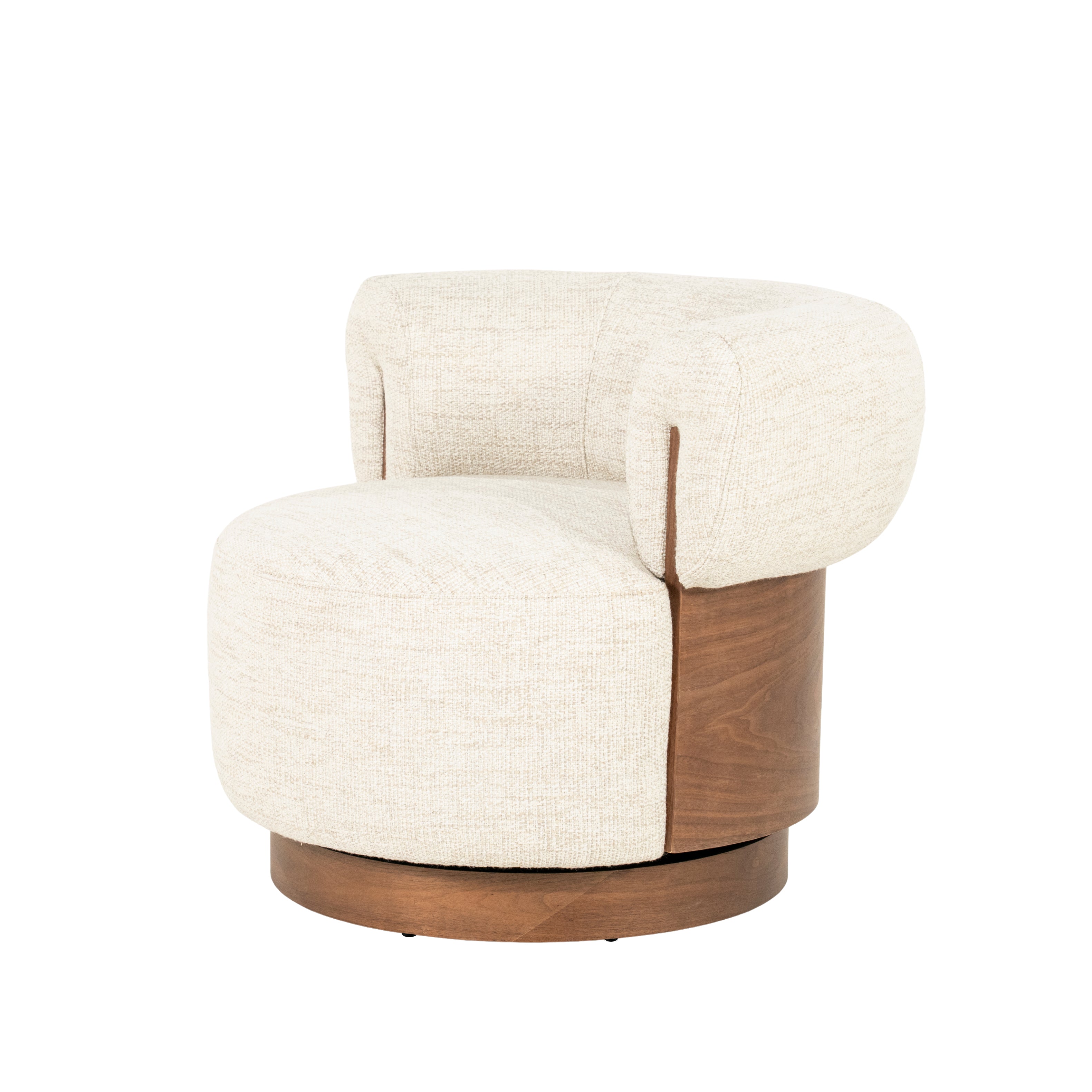 Beige swivel armchair NILA with a wooden frame