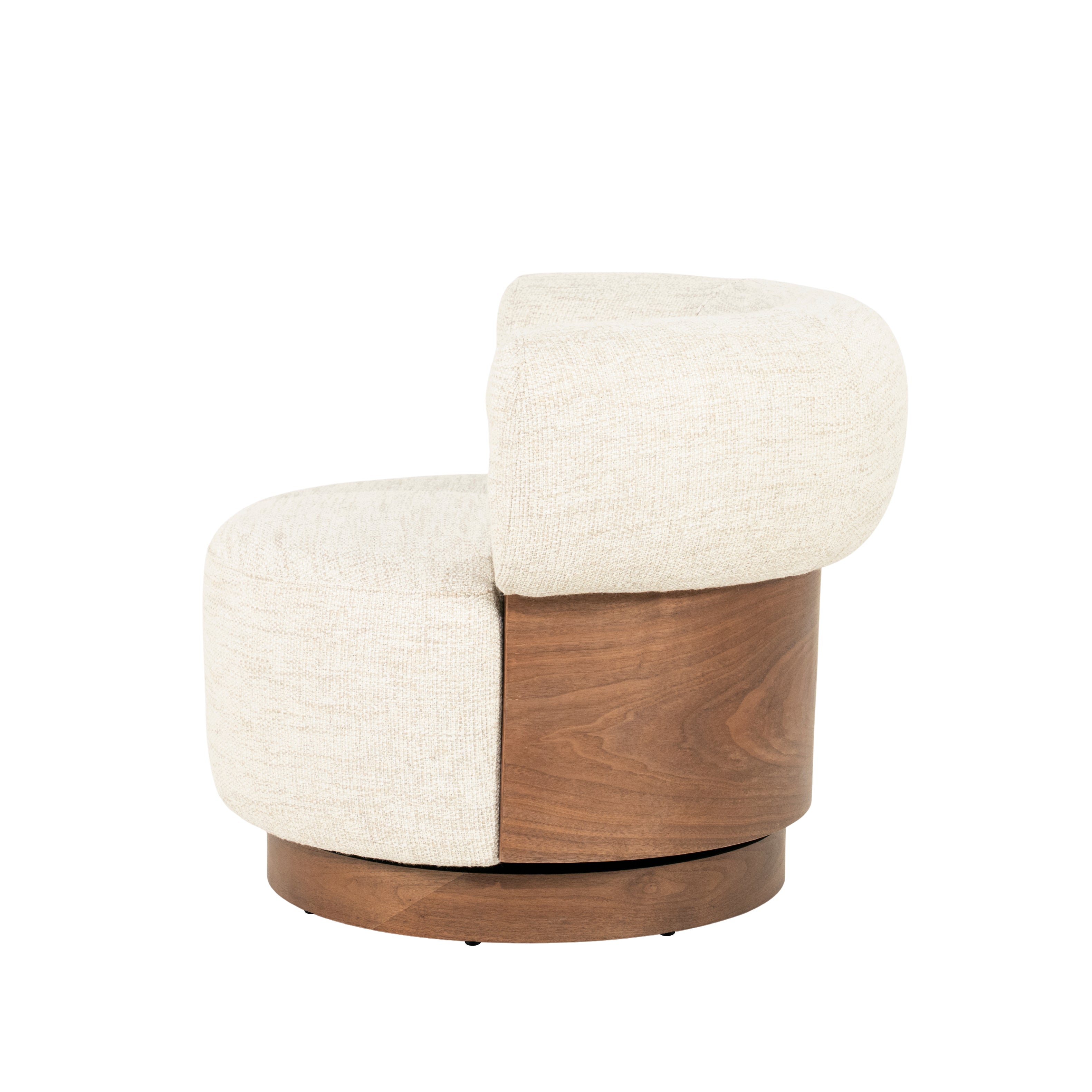 Beige swivel armchair NILA with a wooden frame