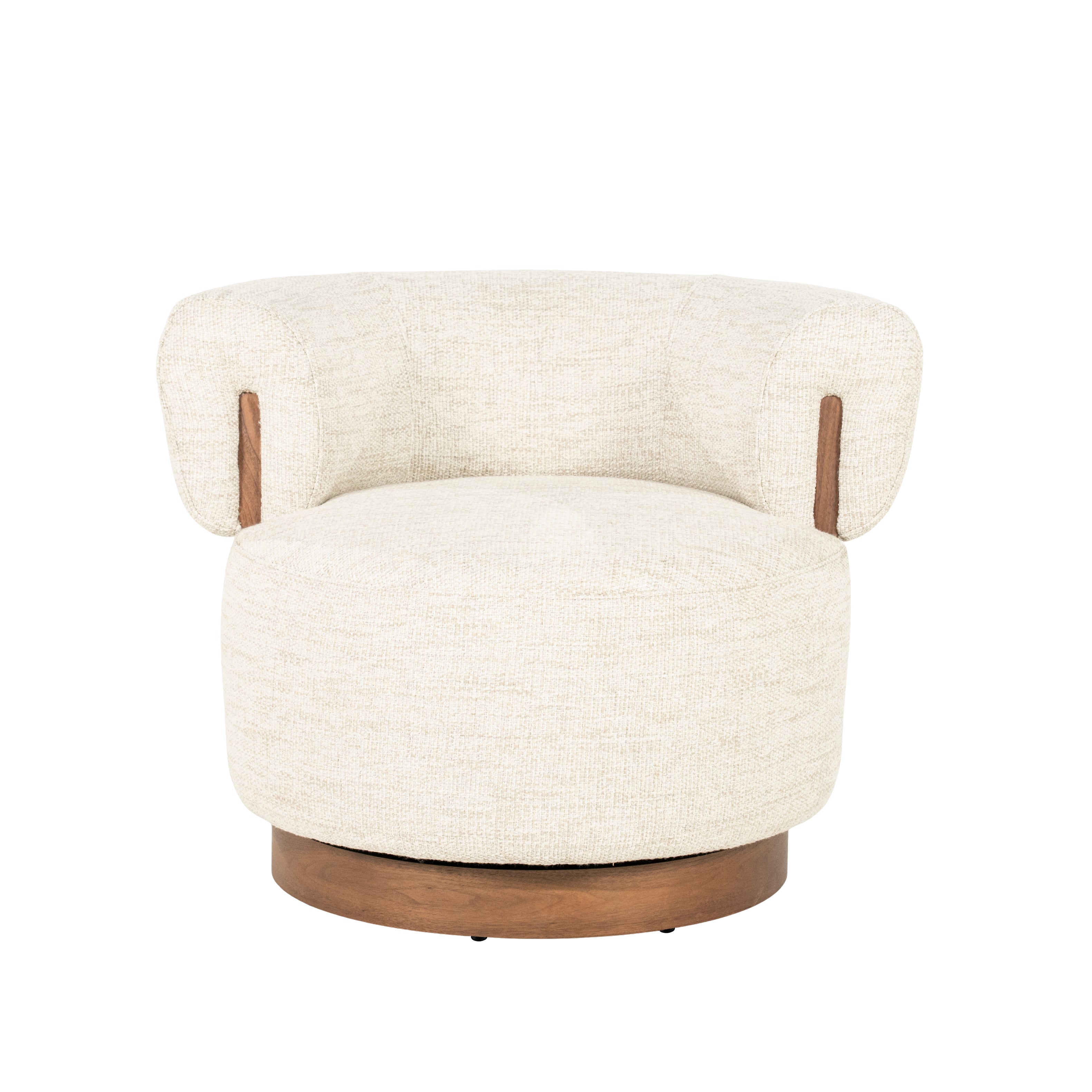 Beige swivel armchair NILA with a wooden frame