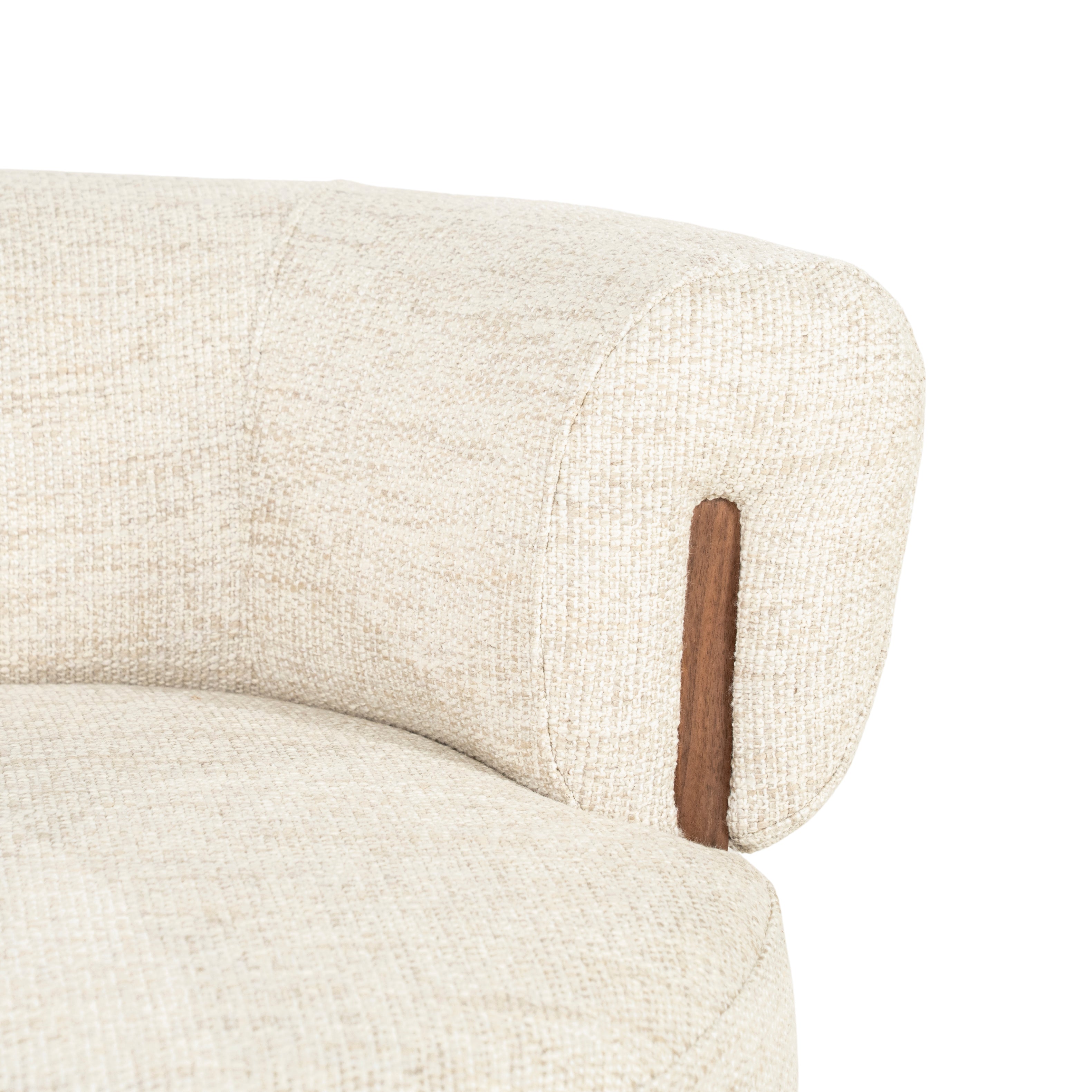 Beige swivel armchair NILA with a wooden frame