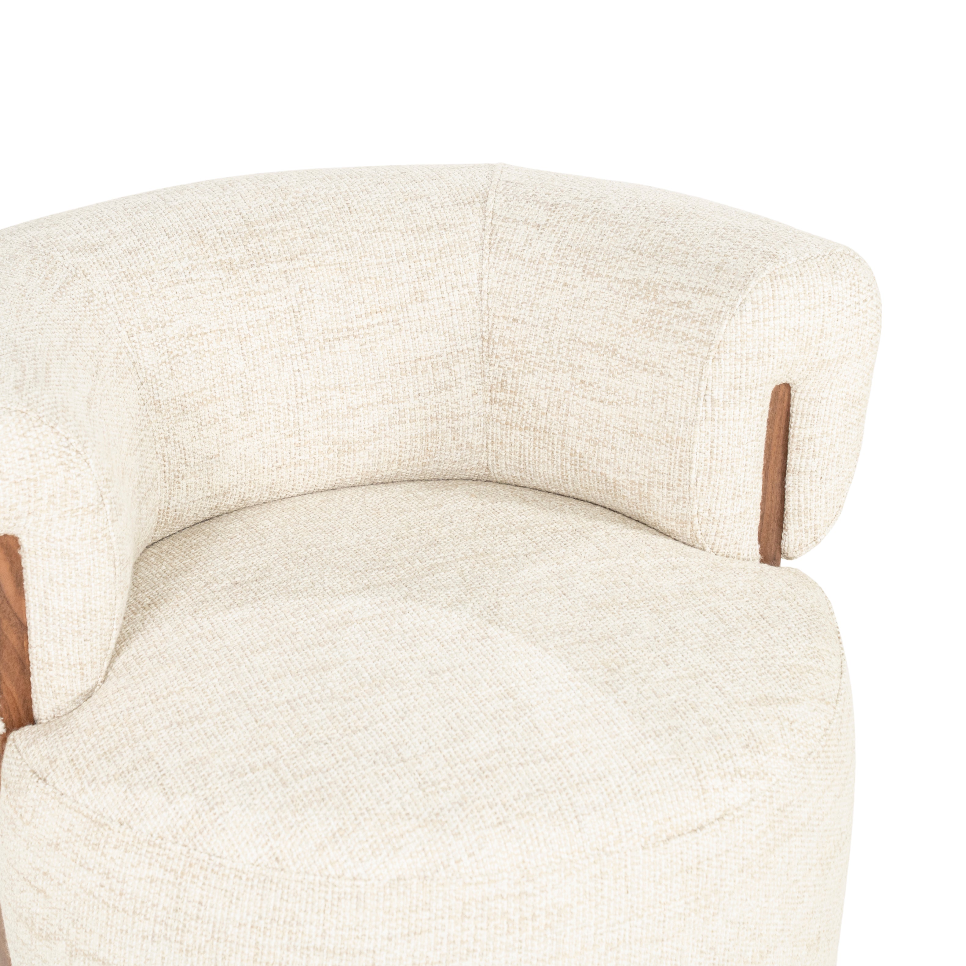 Beige swivel armchair NILA with a wooden frame