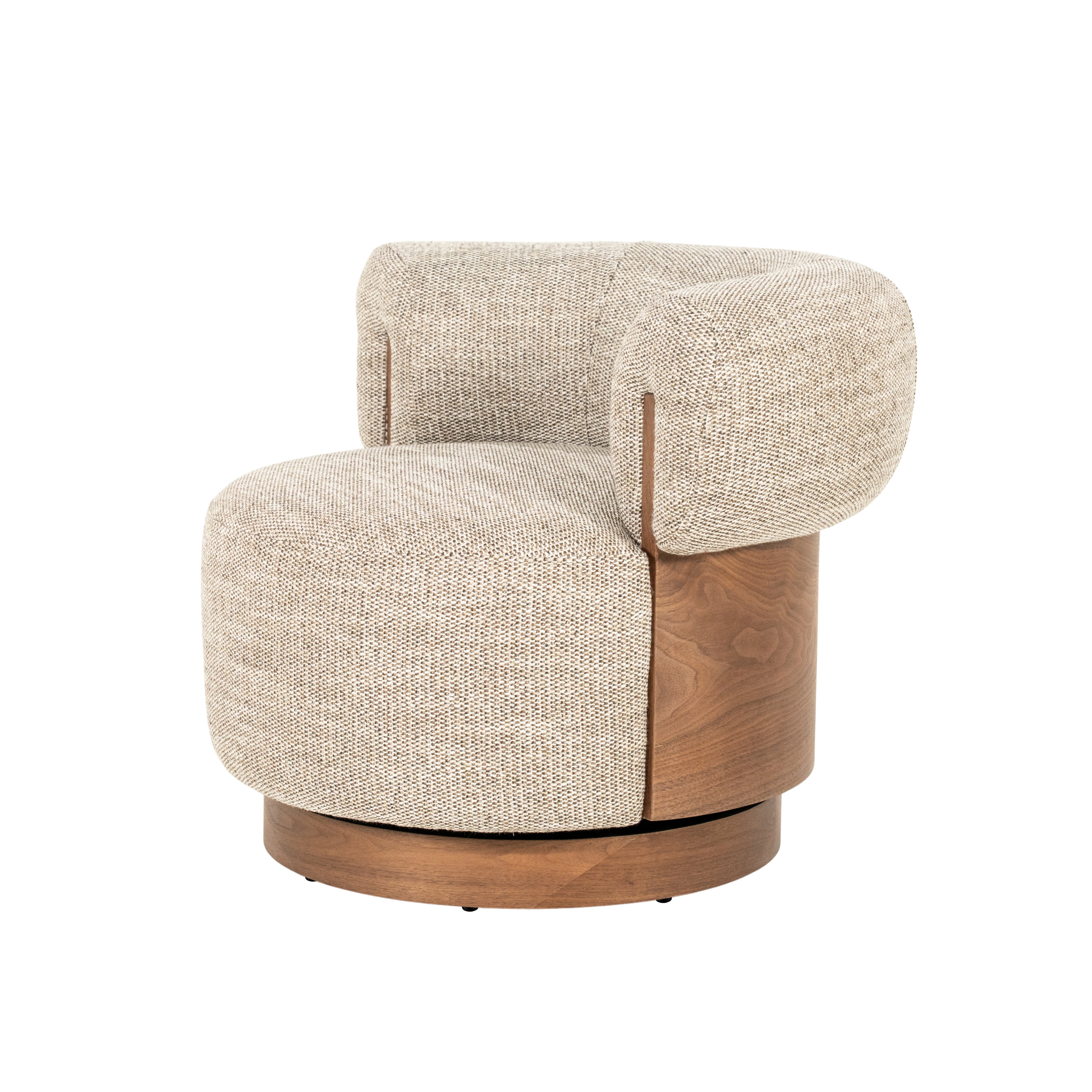 NILA taupe swivel armchair with a wooden frame