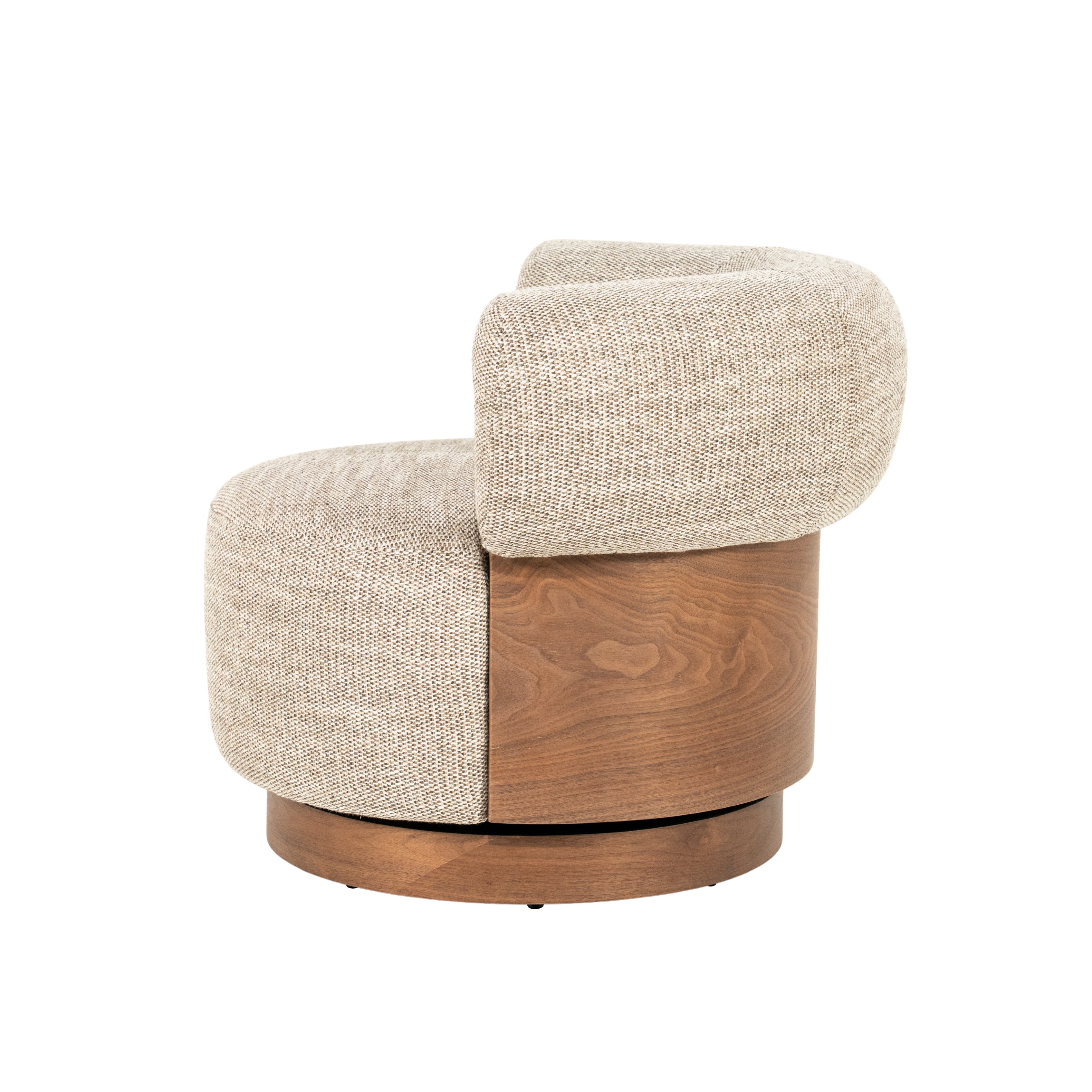 NILA taupe swivel armchair with a wooden frame