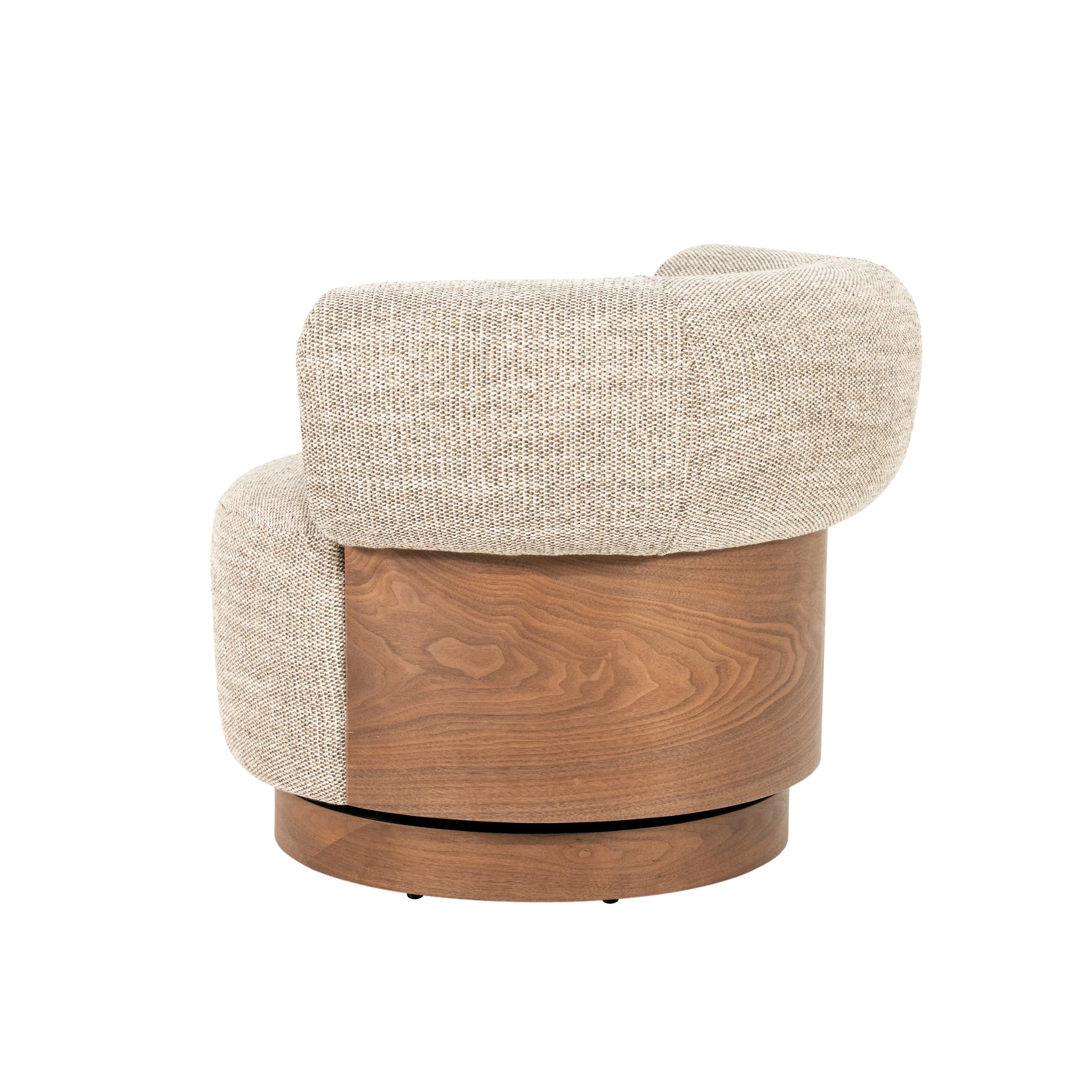 NILA taupe swivel armchair with a wooden frame
