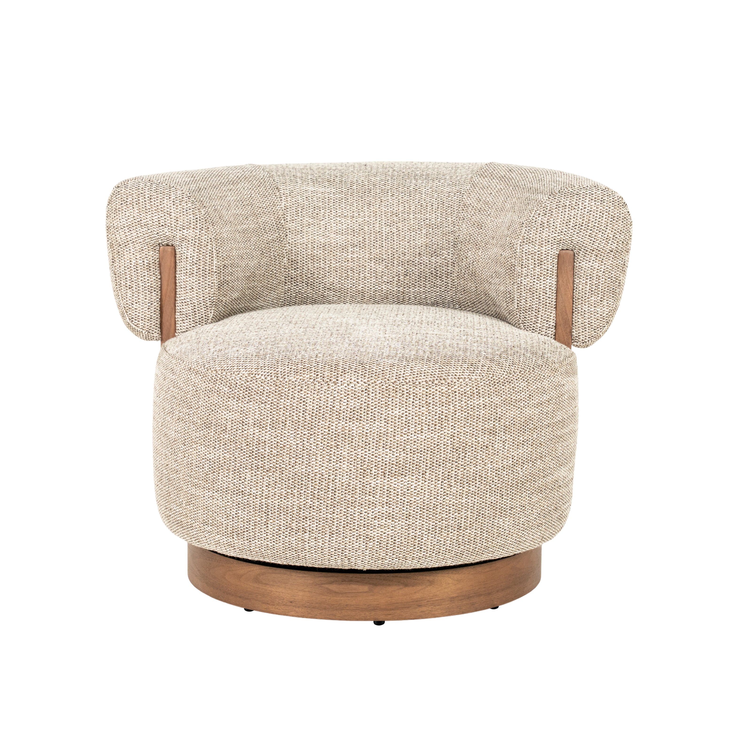 NILA taupe swivel armchair with a wooden frame
