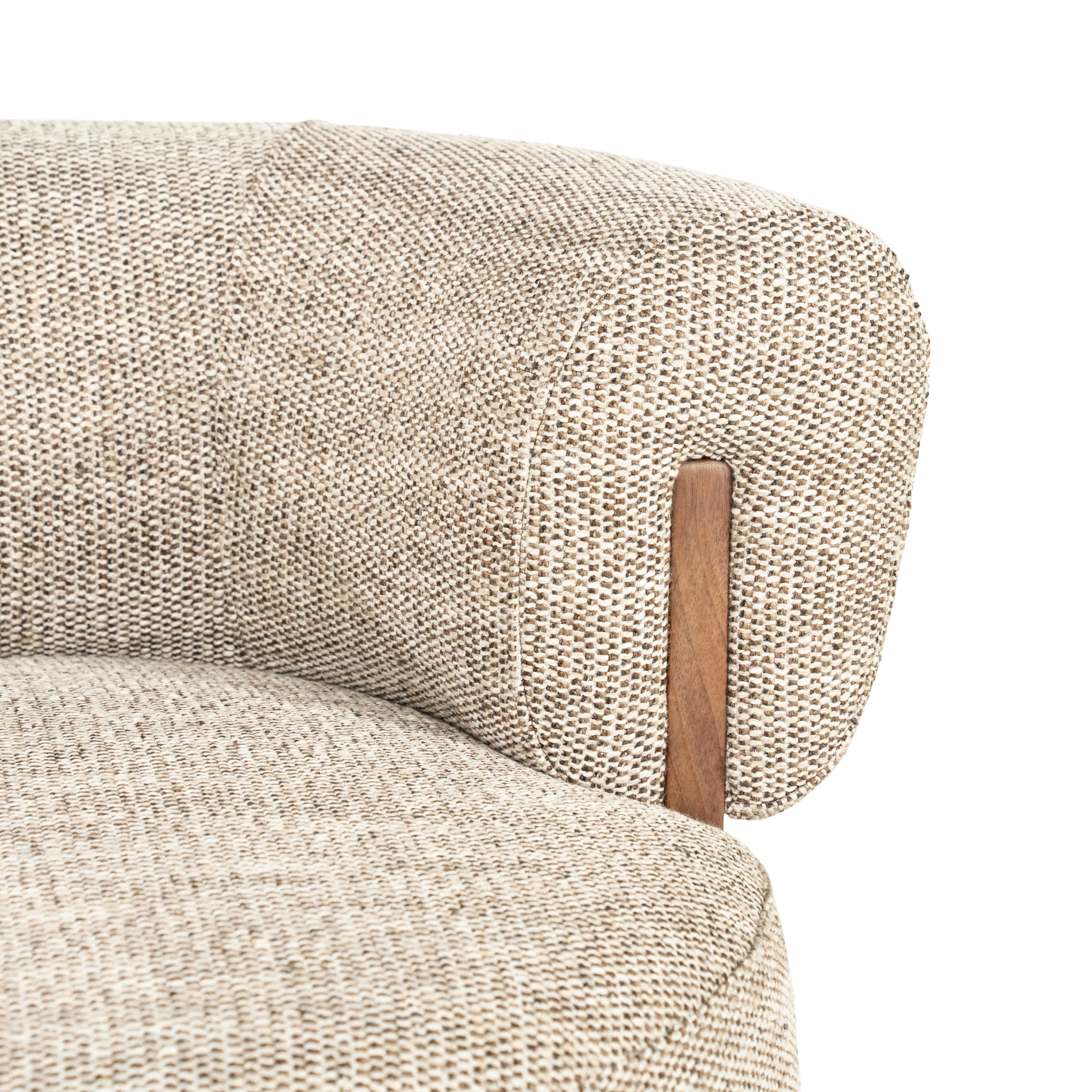 NILA taupe swivel armchair with a wooden frame