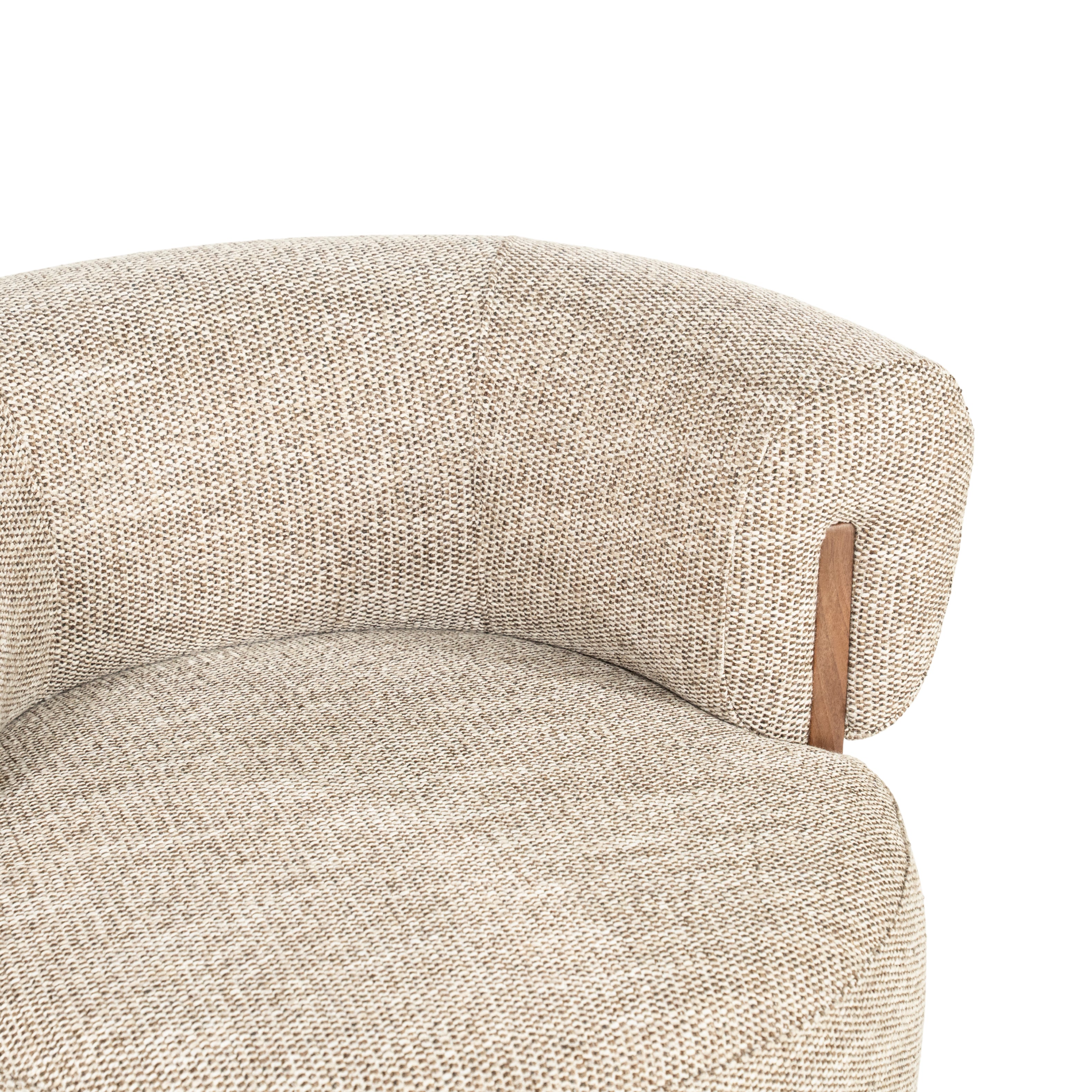 NILA taupe swivel armchair with a wooden frame