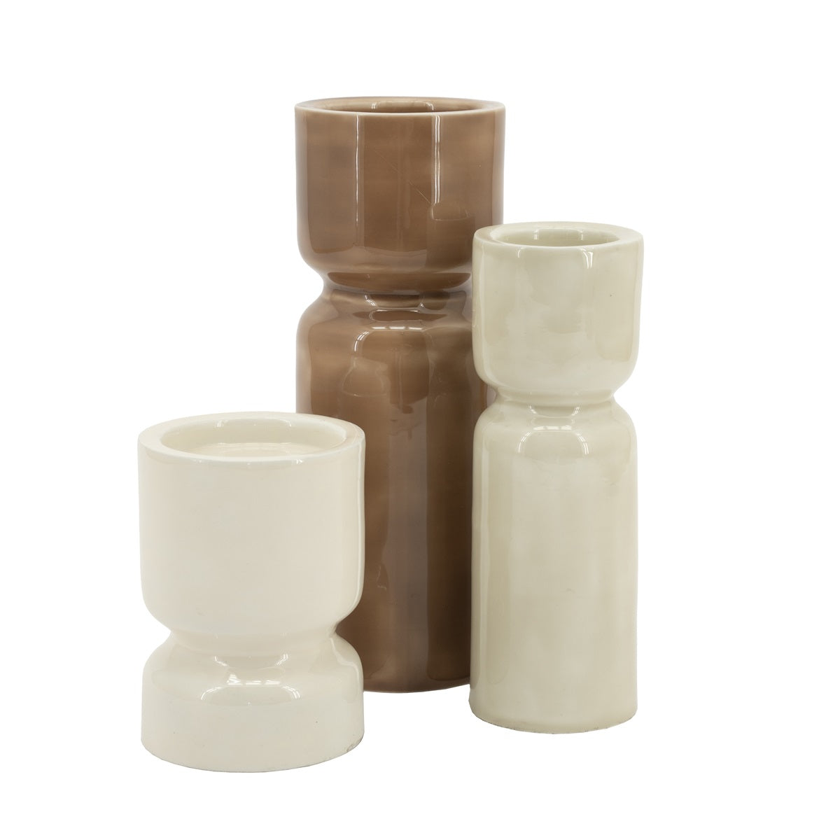 ROANY DUO Candle Holder Set in Brown with White and Beige