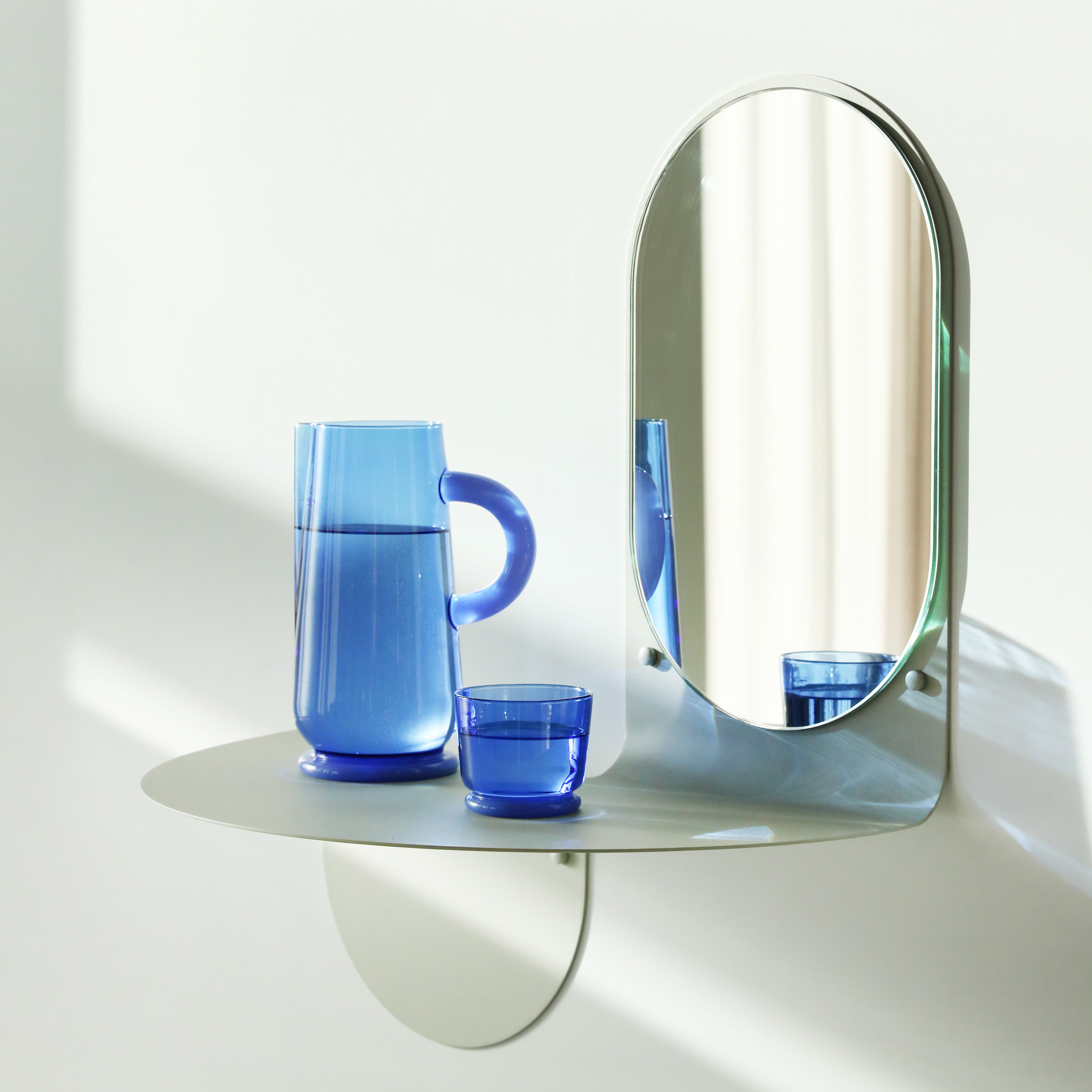 Wall mirror with shelf FLIP gray