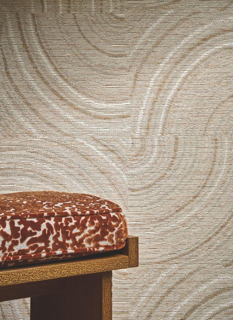 Textile wallpaper with geometric pattern ALENTOURS - IVORY ORANGE ivory