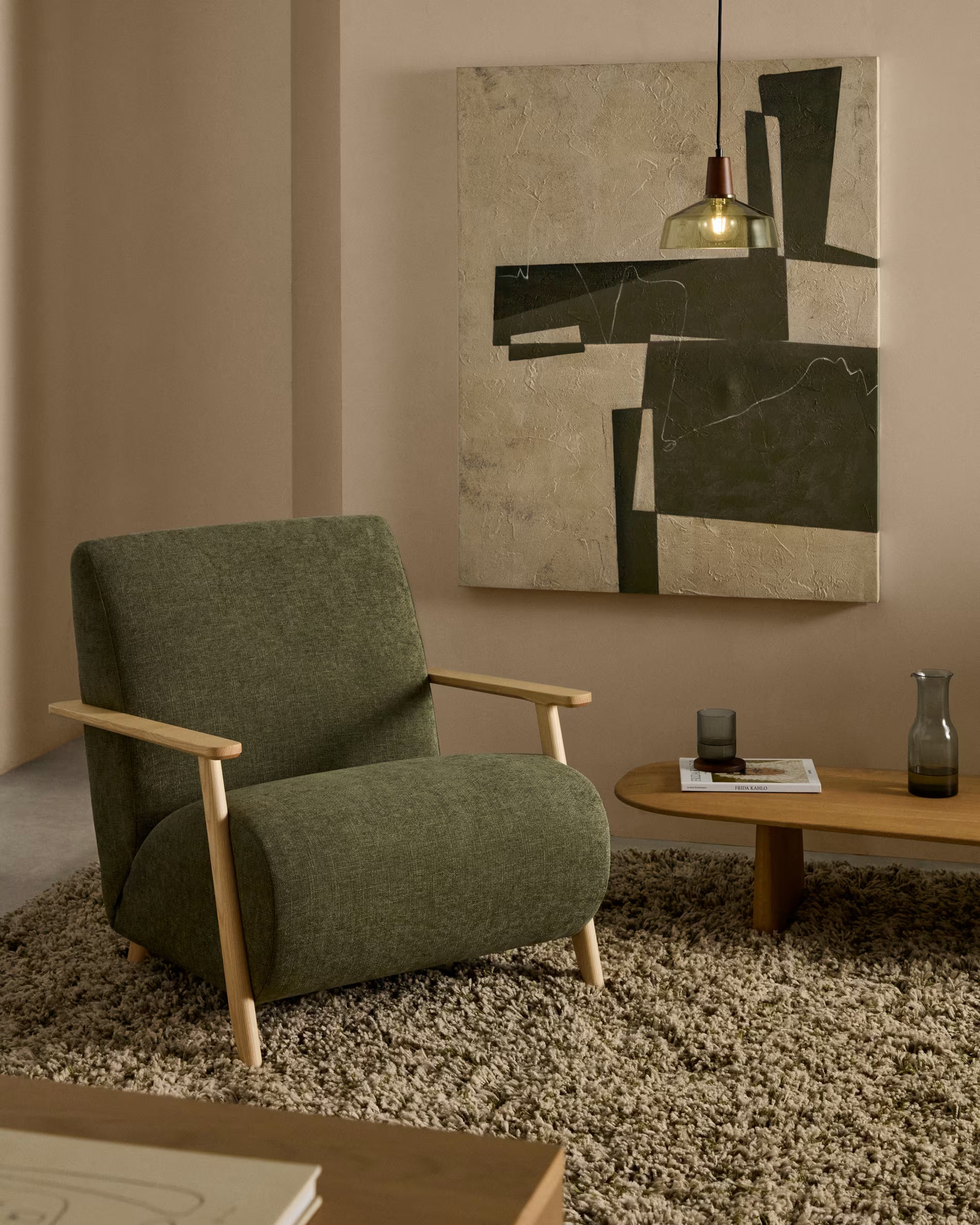 MEGHAN green armchair with ash base