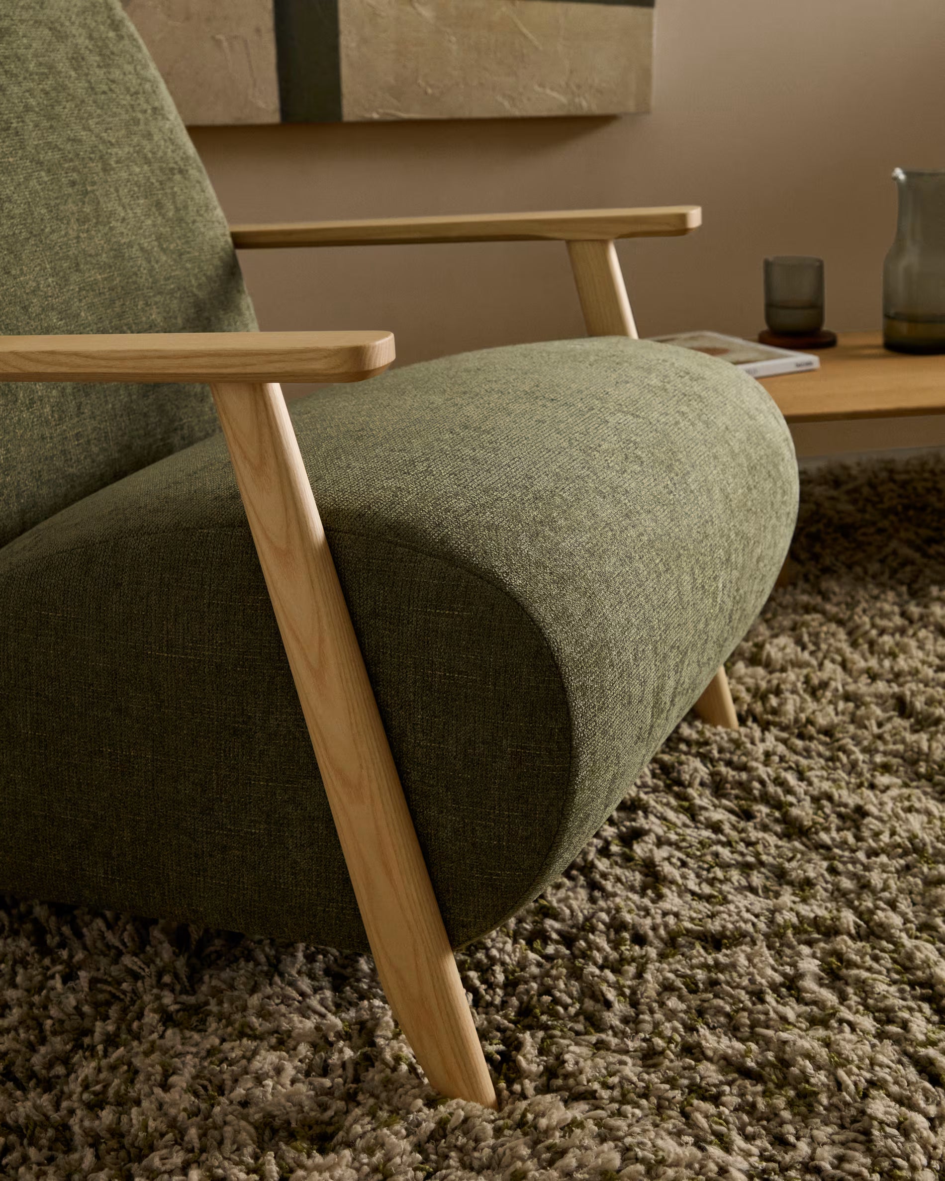 MEGHAN green armchair with ash base