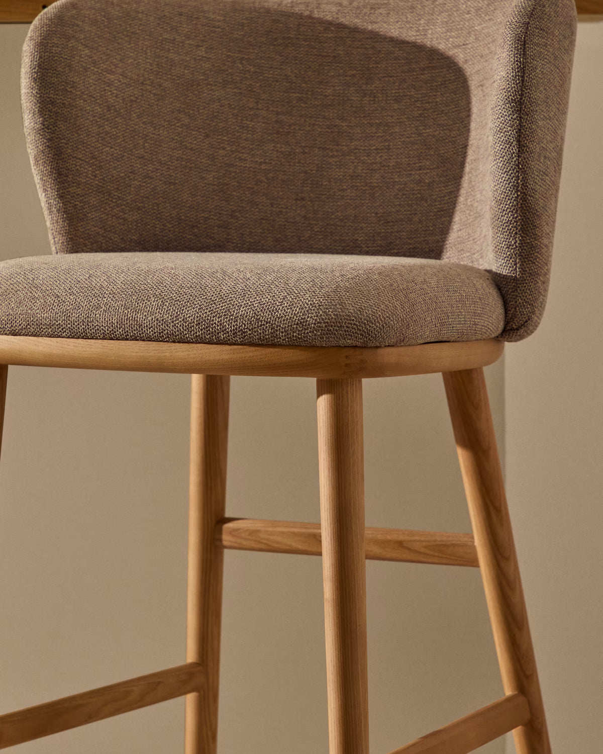 Bar Stool CISELIA Light Brown Chenille with Light Ash Base