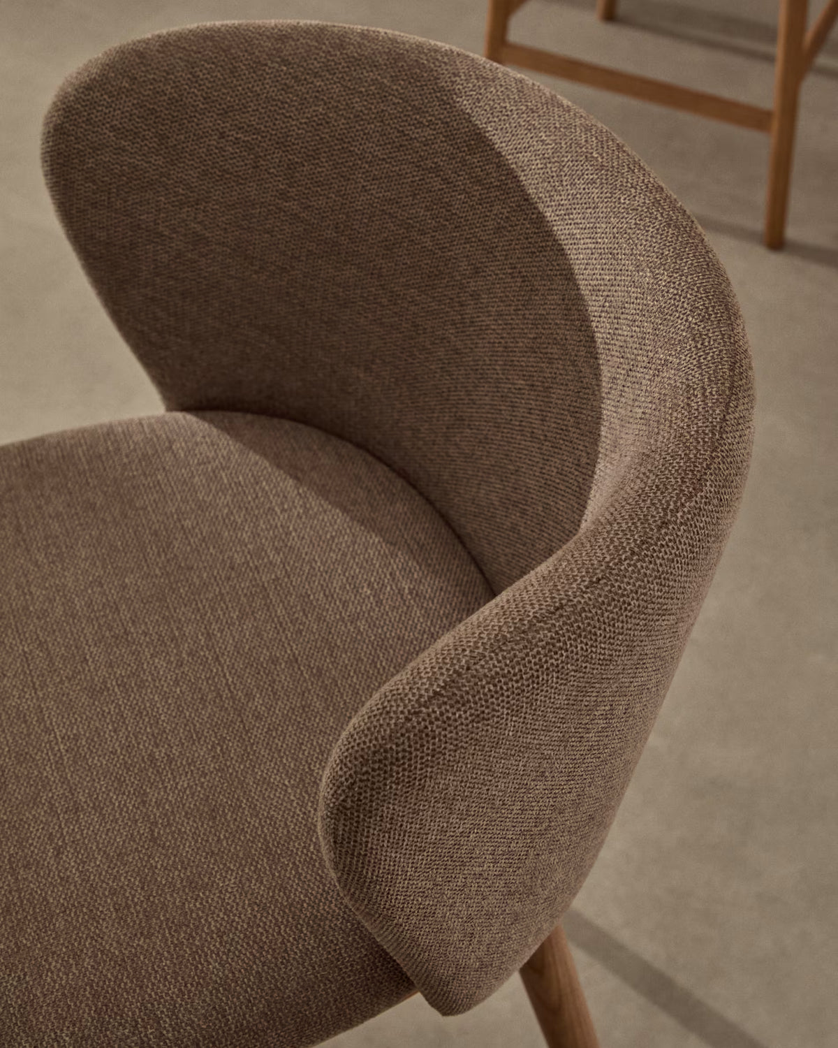 Bar Stool CISELIA Light Brown Chenille with Light Ash Base