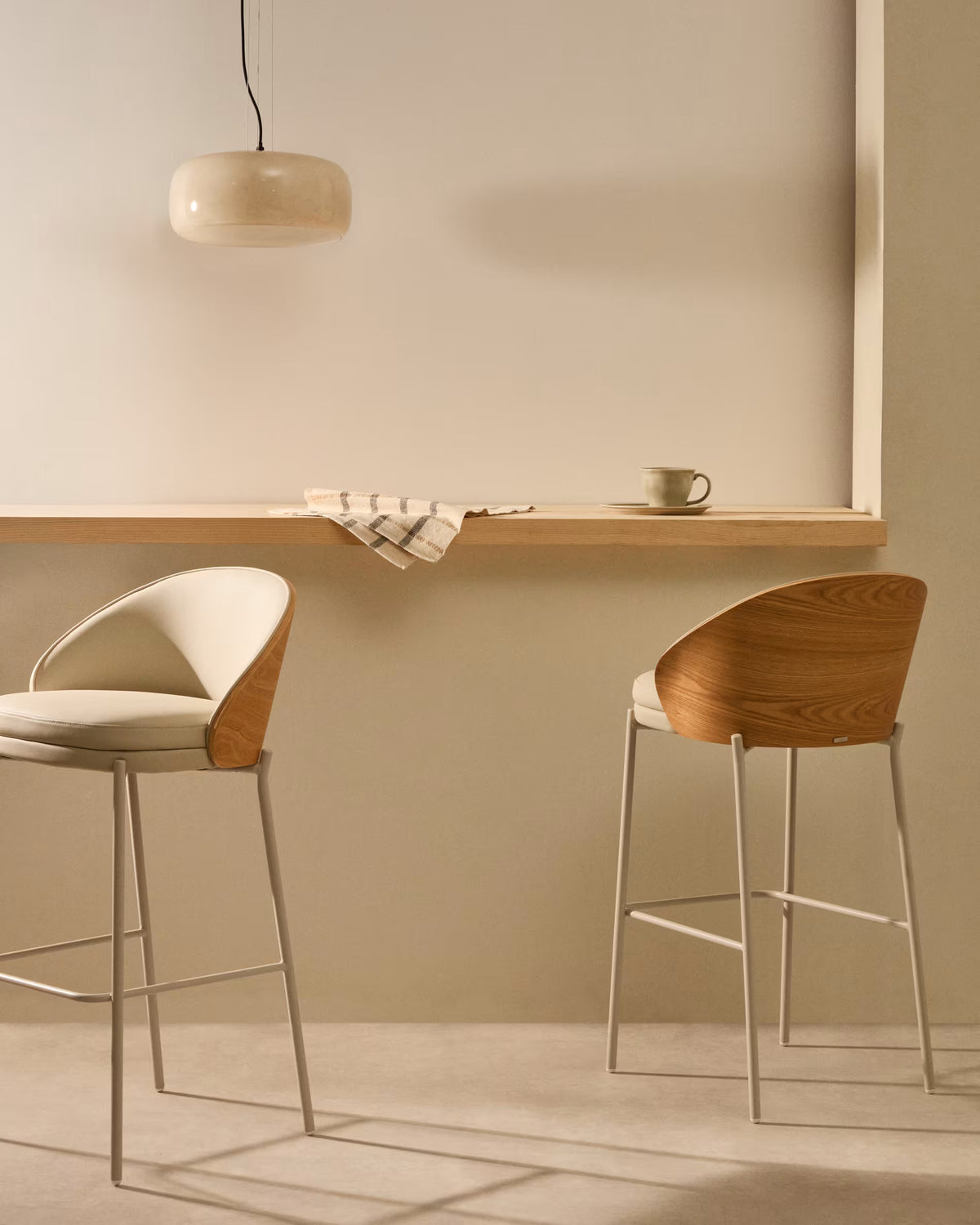 Eama Bar Chair Beige Eco -leather with ash finish