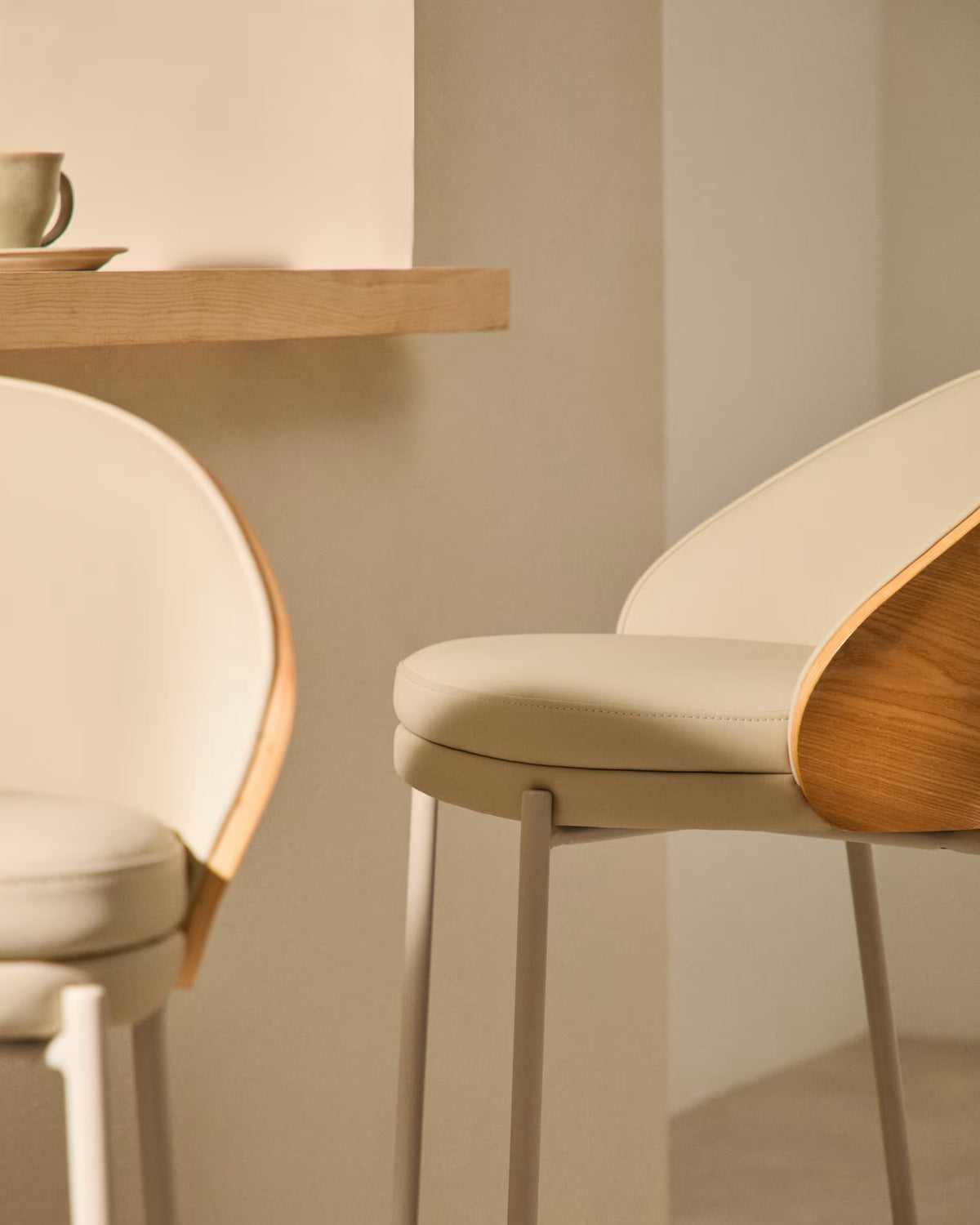 Eama Bar Chair Beige Eco -leather with ash finish
