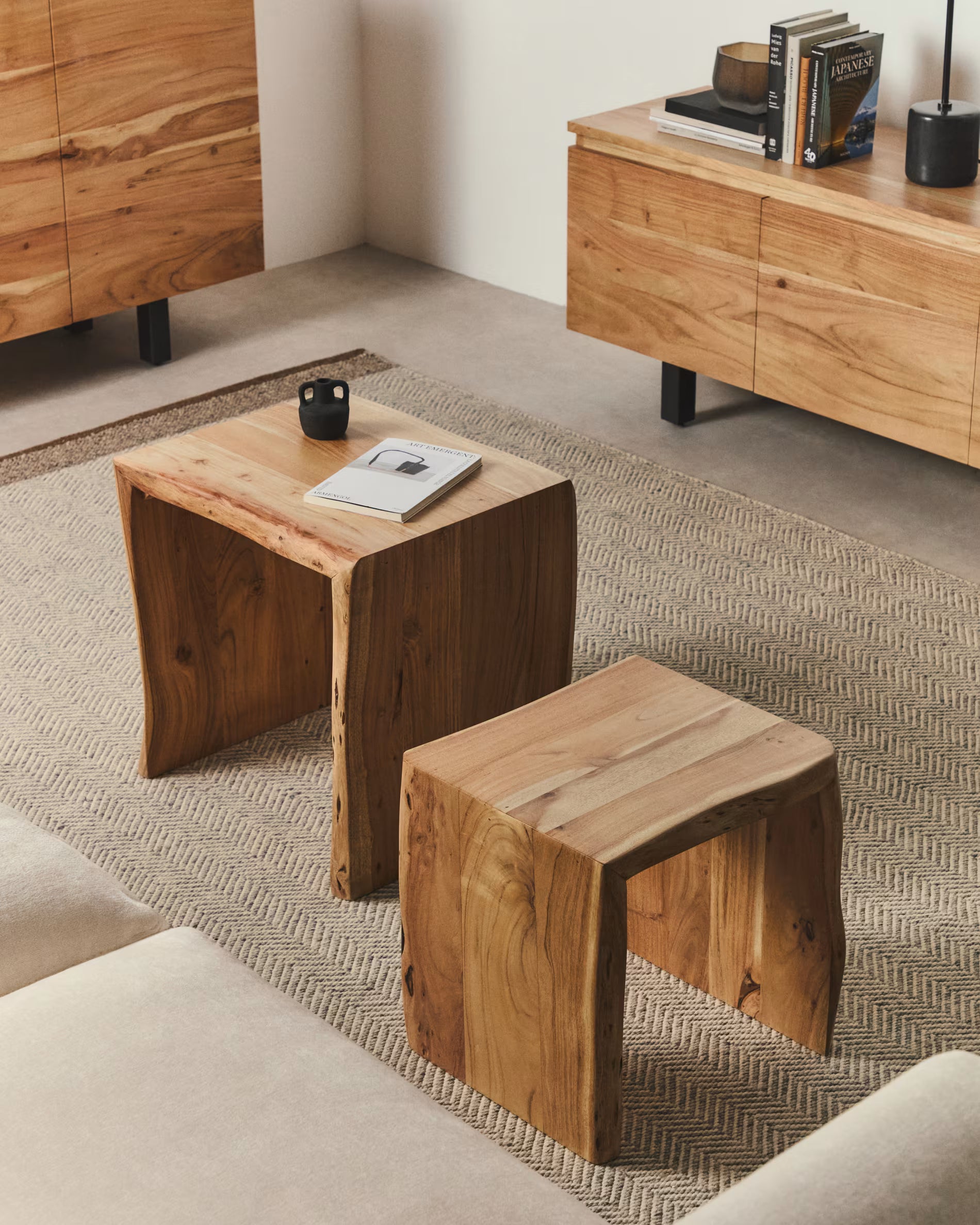 LOMIRI Table Set Solid Acacia Wood