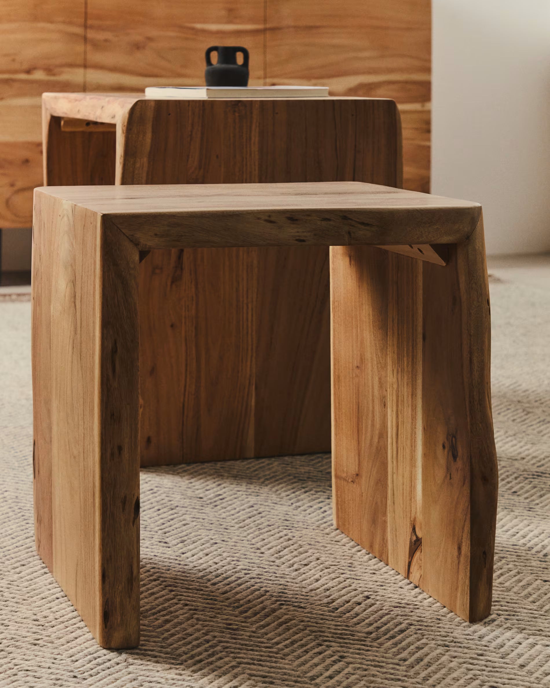 LOMIRI Table Set Solid Acacia Wood