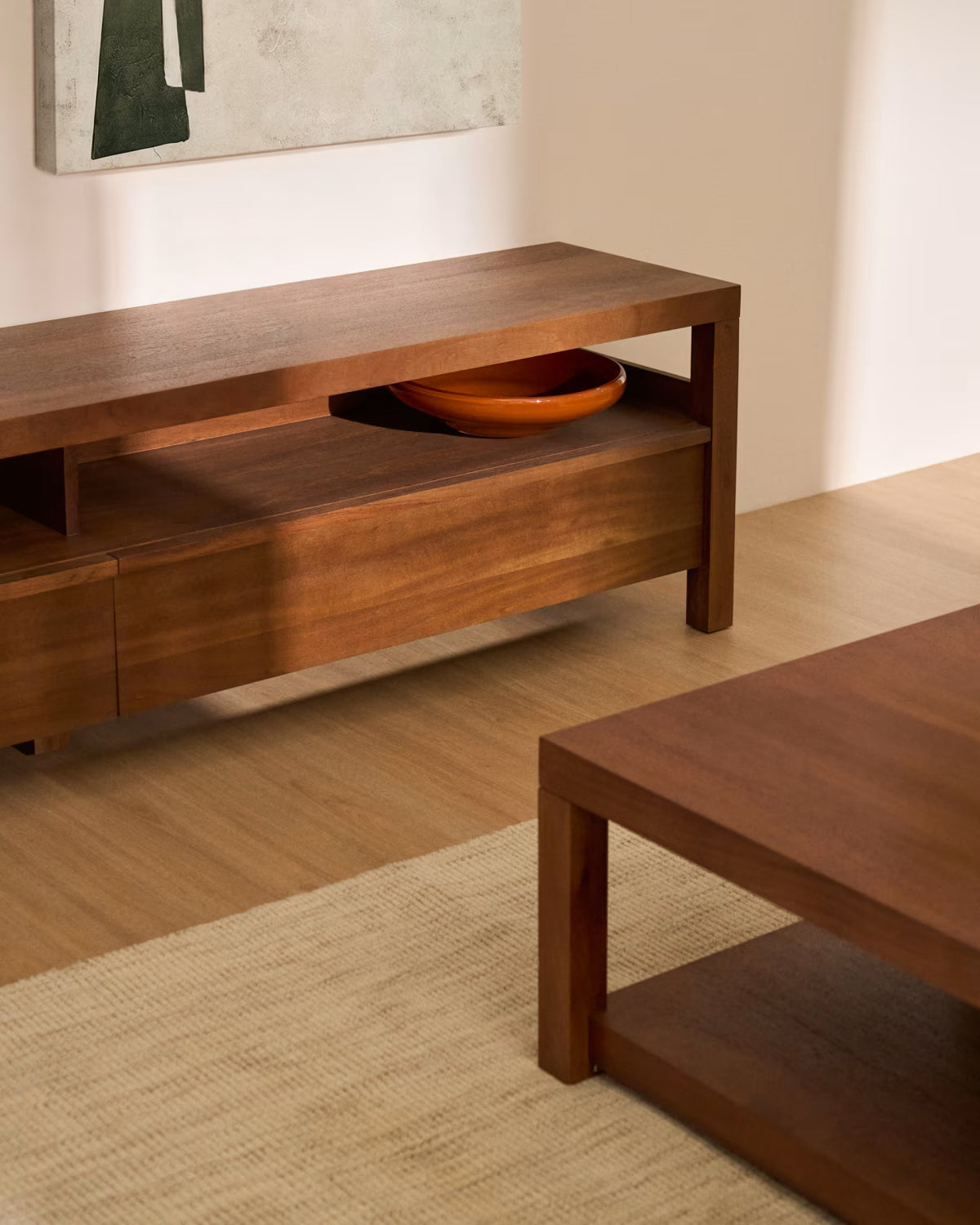 NORANI TV cabinet in light acacia wood and veneer