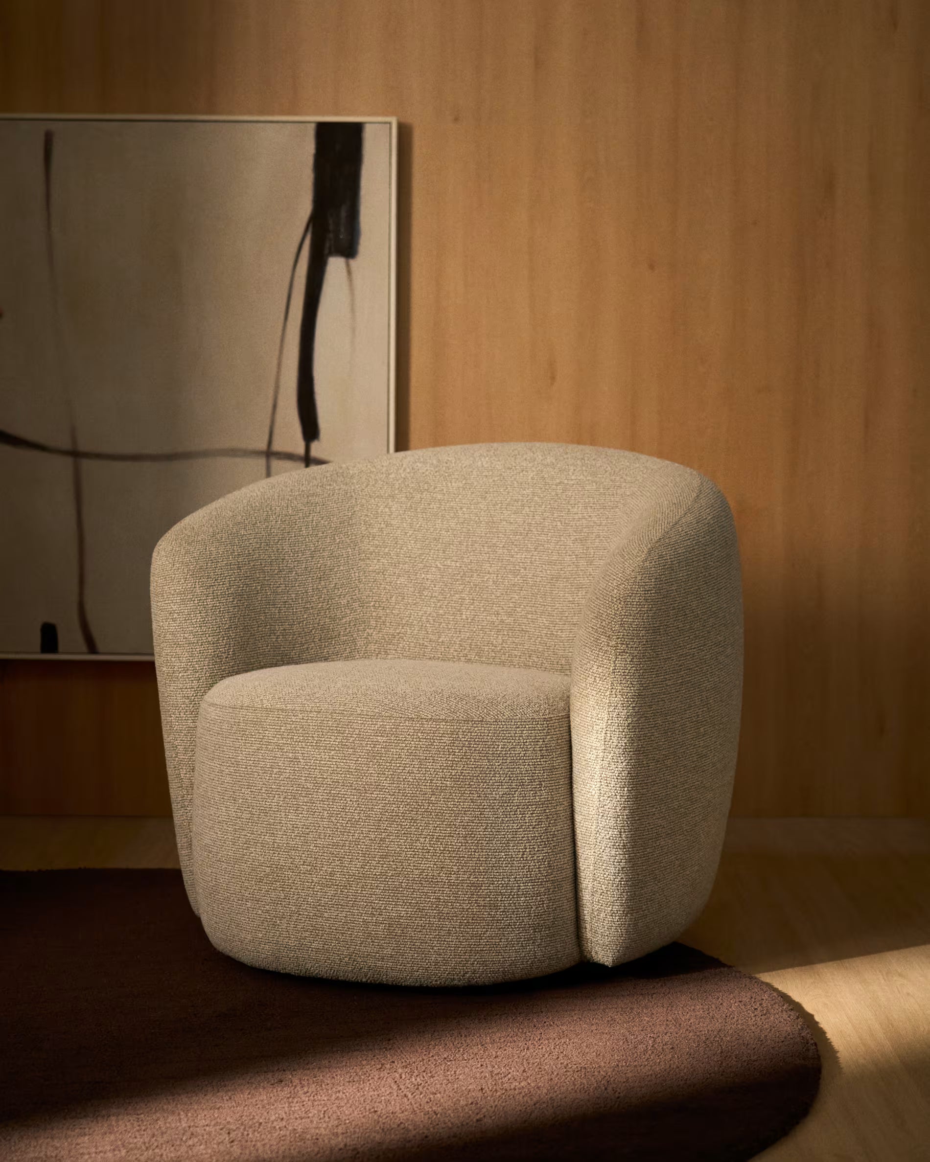 ODENIA Beige Boucle Swivel Armchair
