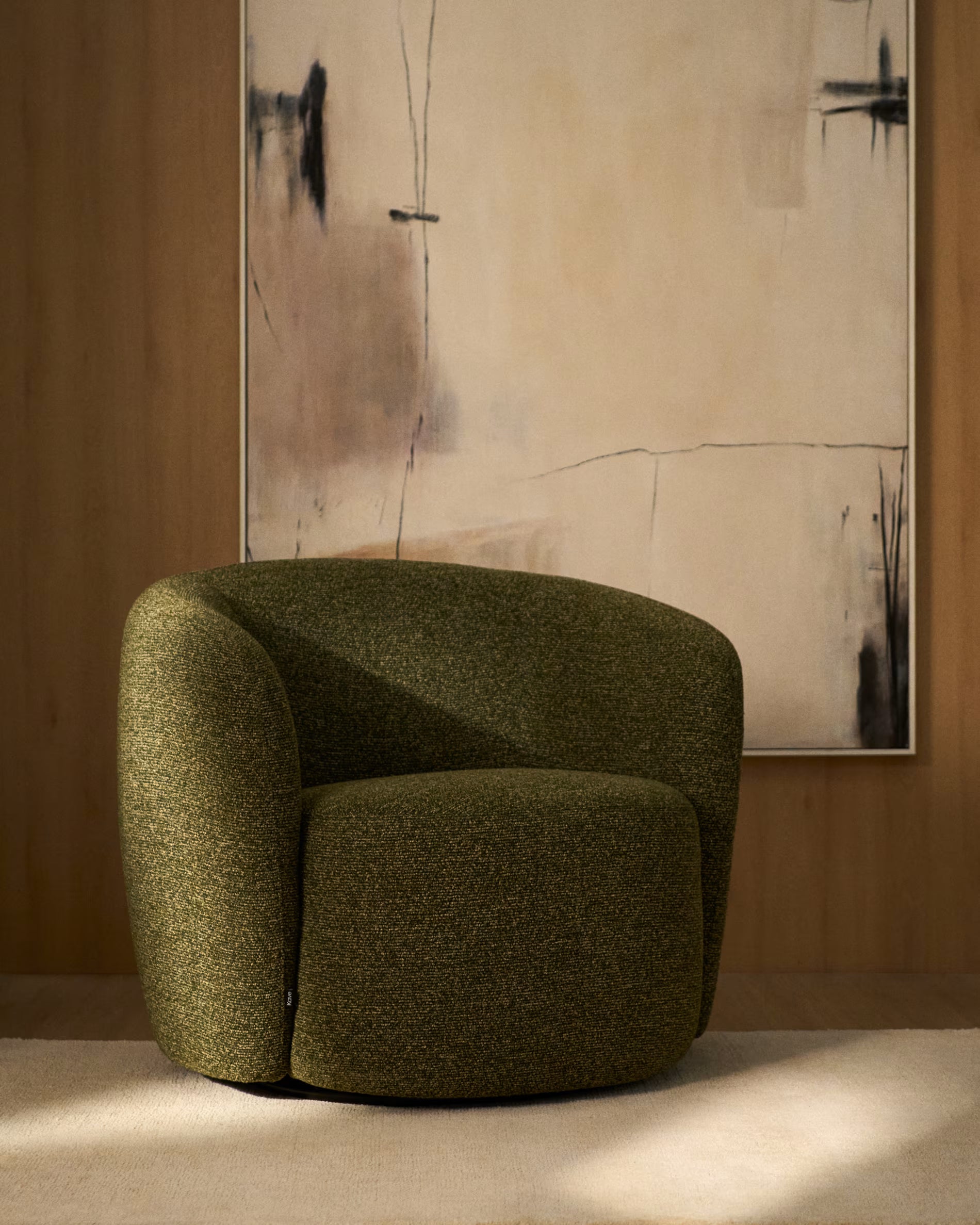 ODENIA Olive Boucle Swivel Armchair