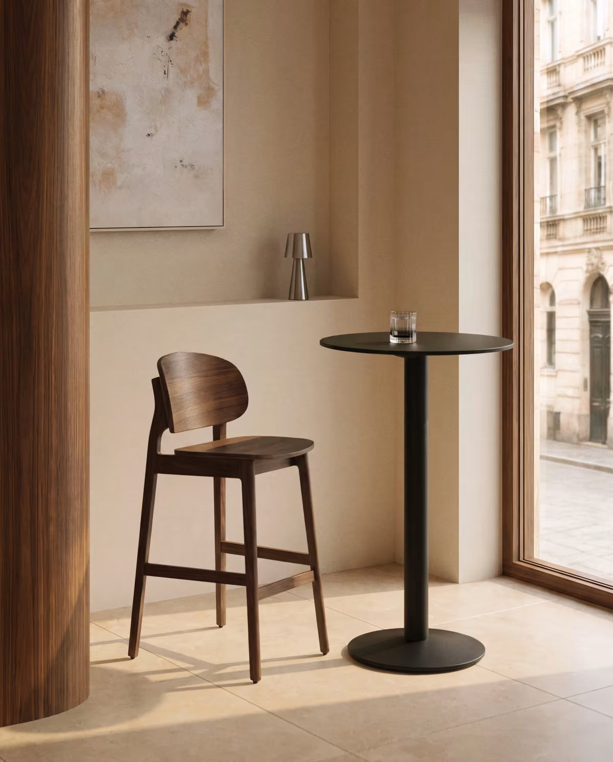 LUDARA Bar Stool in Dark Oak Veneer