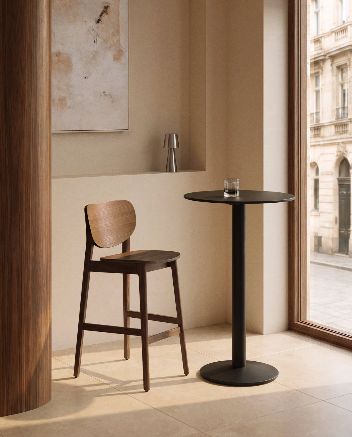 LUDARA Bar Stool in Dark Oak Veneer
