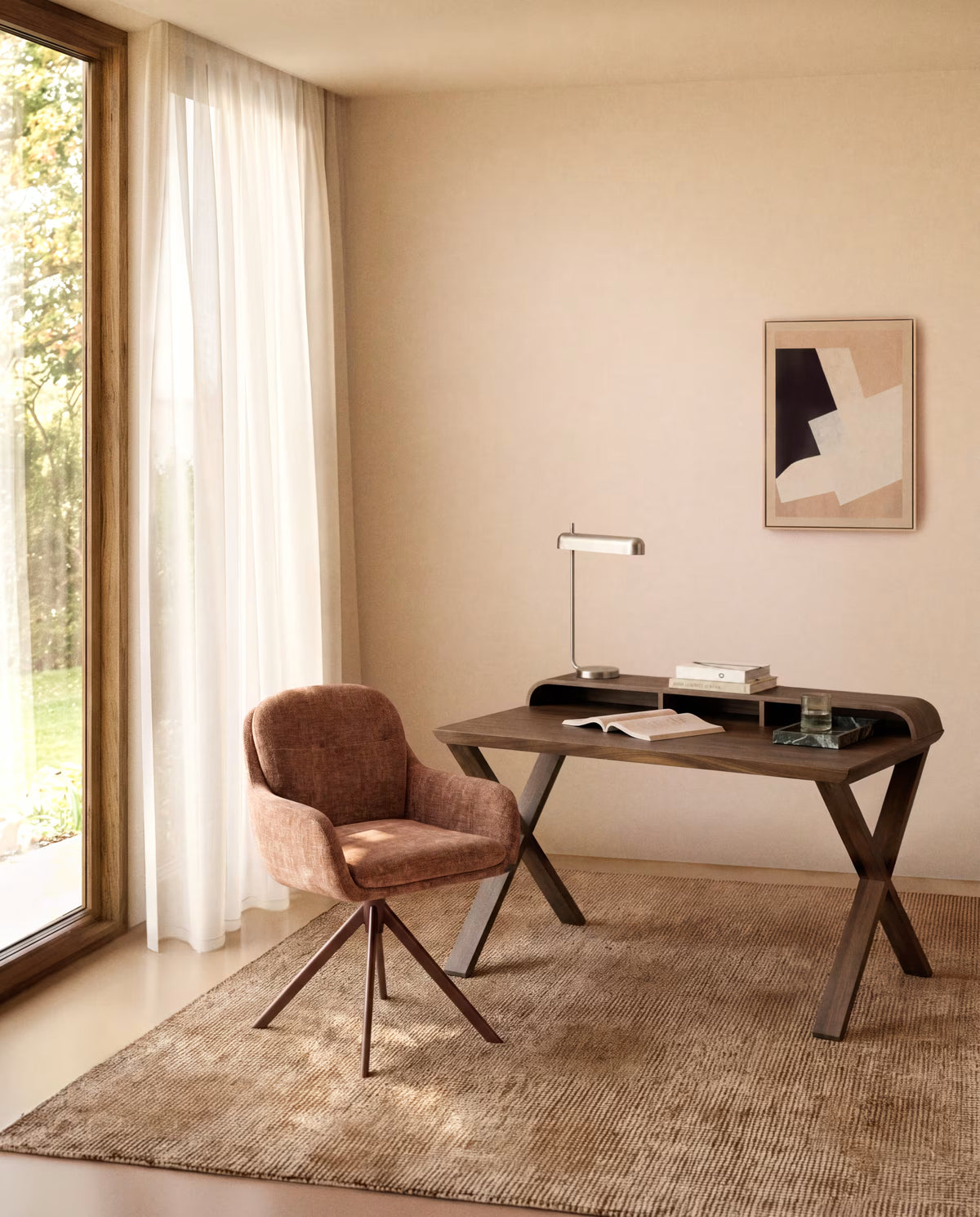 LEXA swivel chair in brown chenille