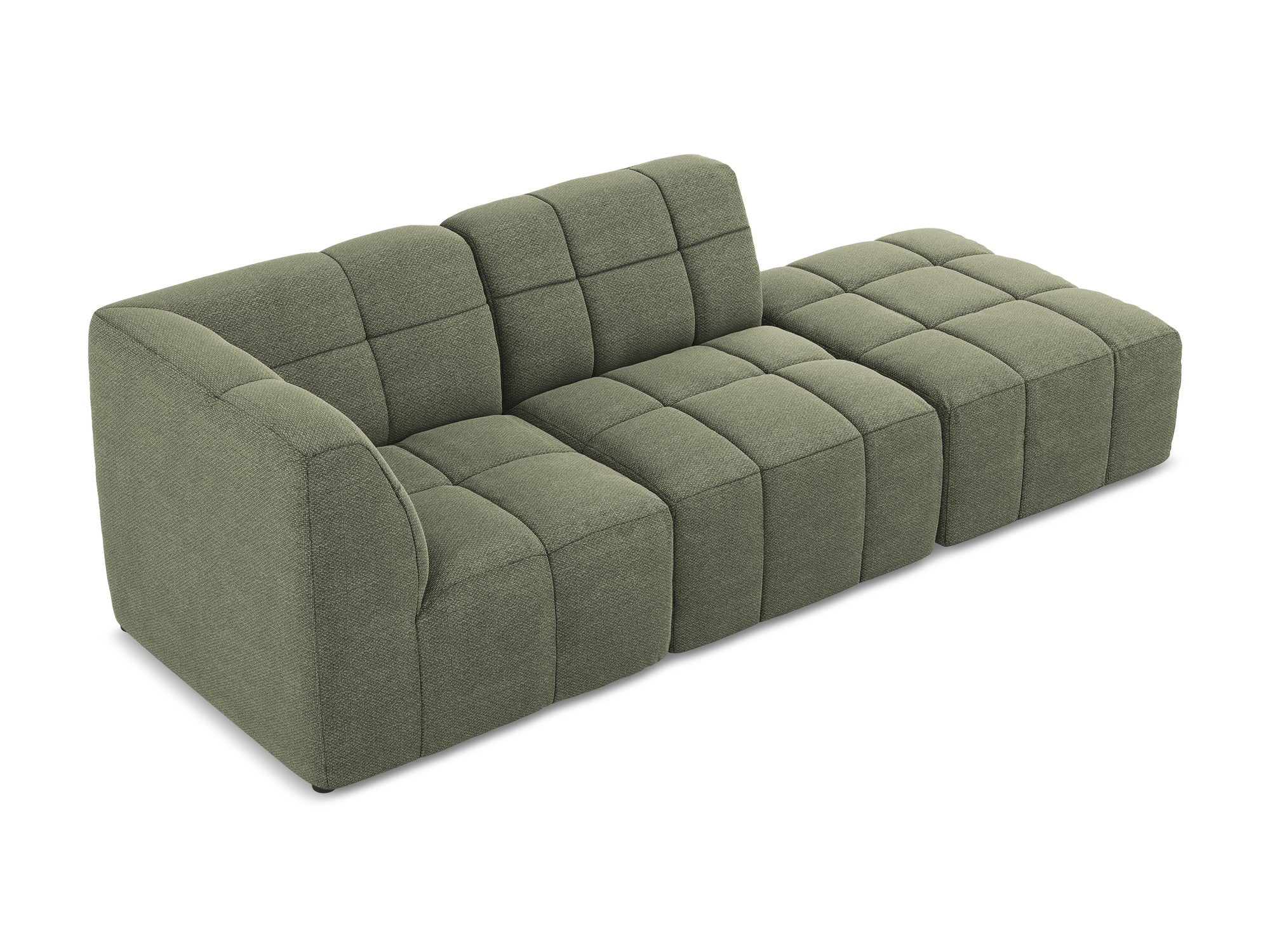Left-facing open modular 3-seater sofa ALOHA olive boucle