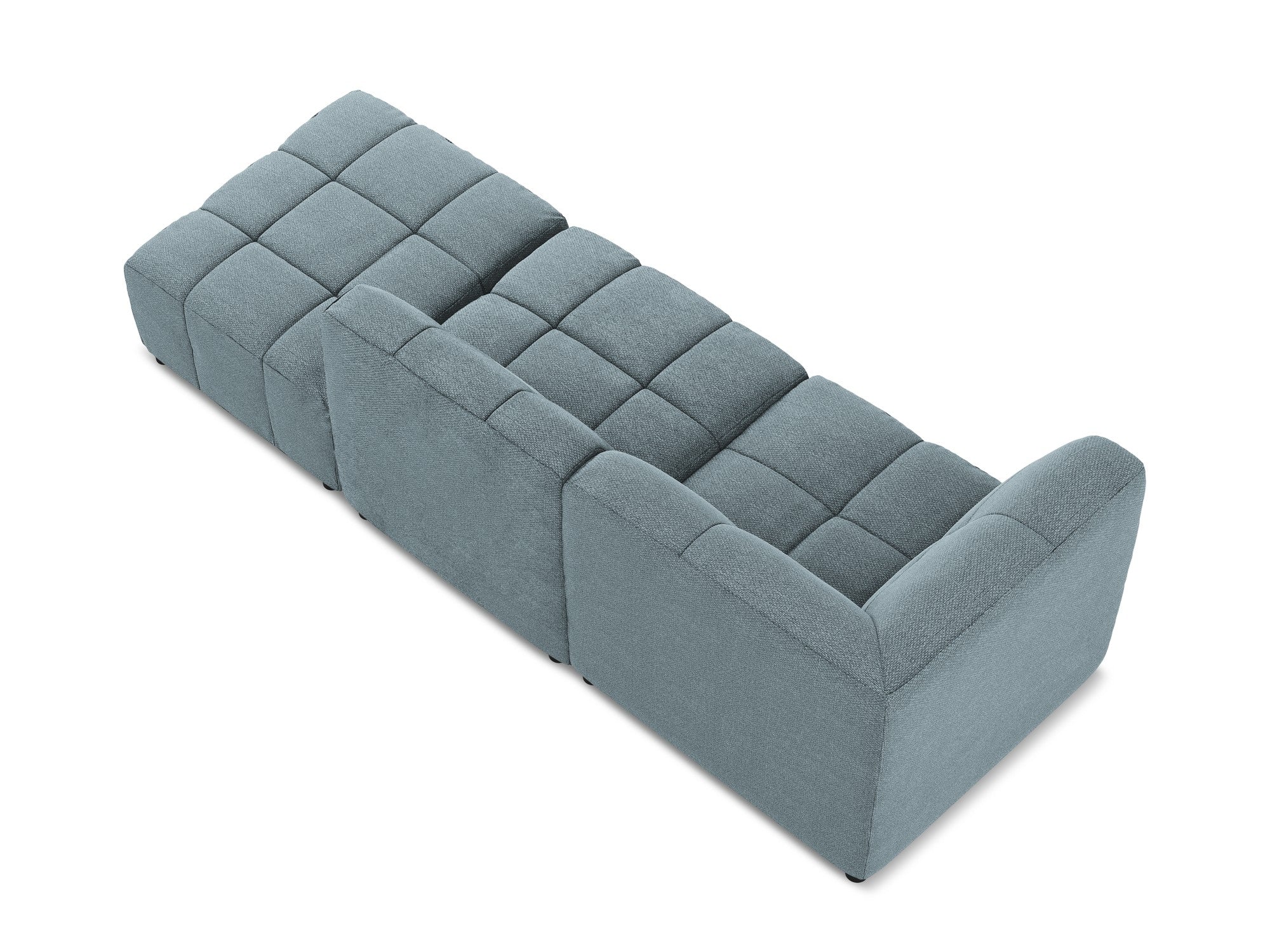 Left-facing open modular sofa ALOHA in denim blue boucle, 3-seater