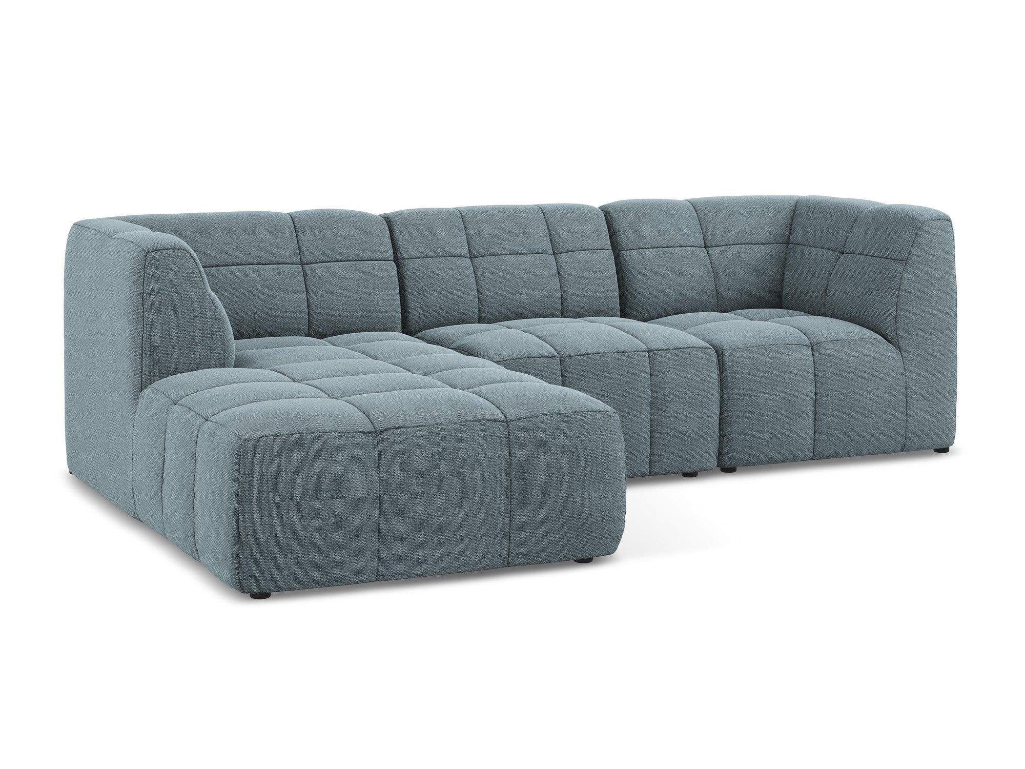 Left-facing modular sofa ALOHA in blue denim boucle, 3-seater