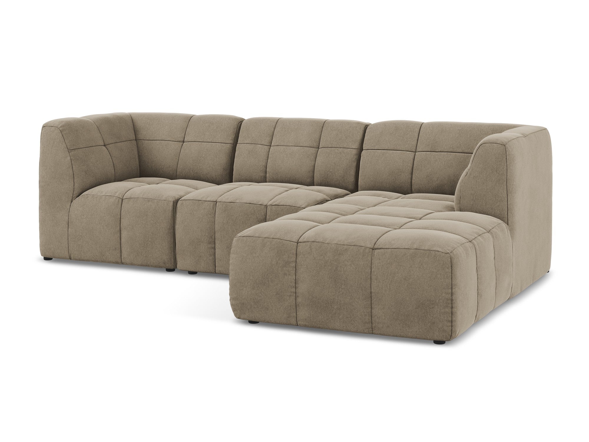 Beige Right-Handed Velvet Modular Sofa for 3 People ALOHA